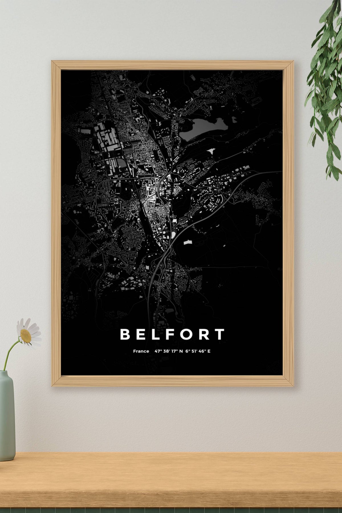Carte de Belfort nuit - Affiche personnalisée