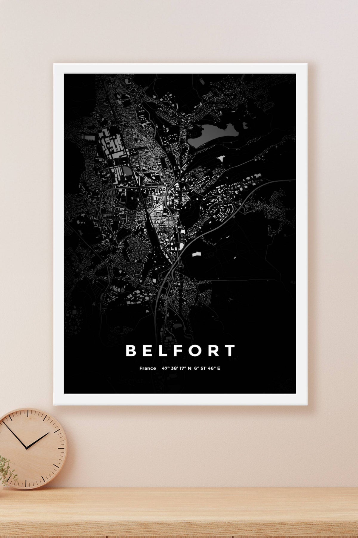 Carte de Belfort nuit - Affiche personnalisée