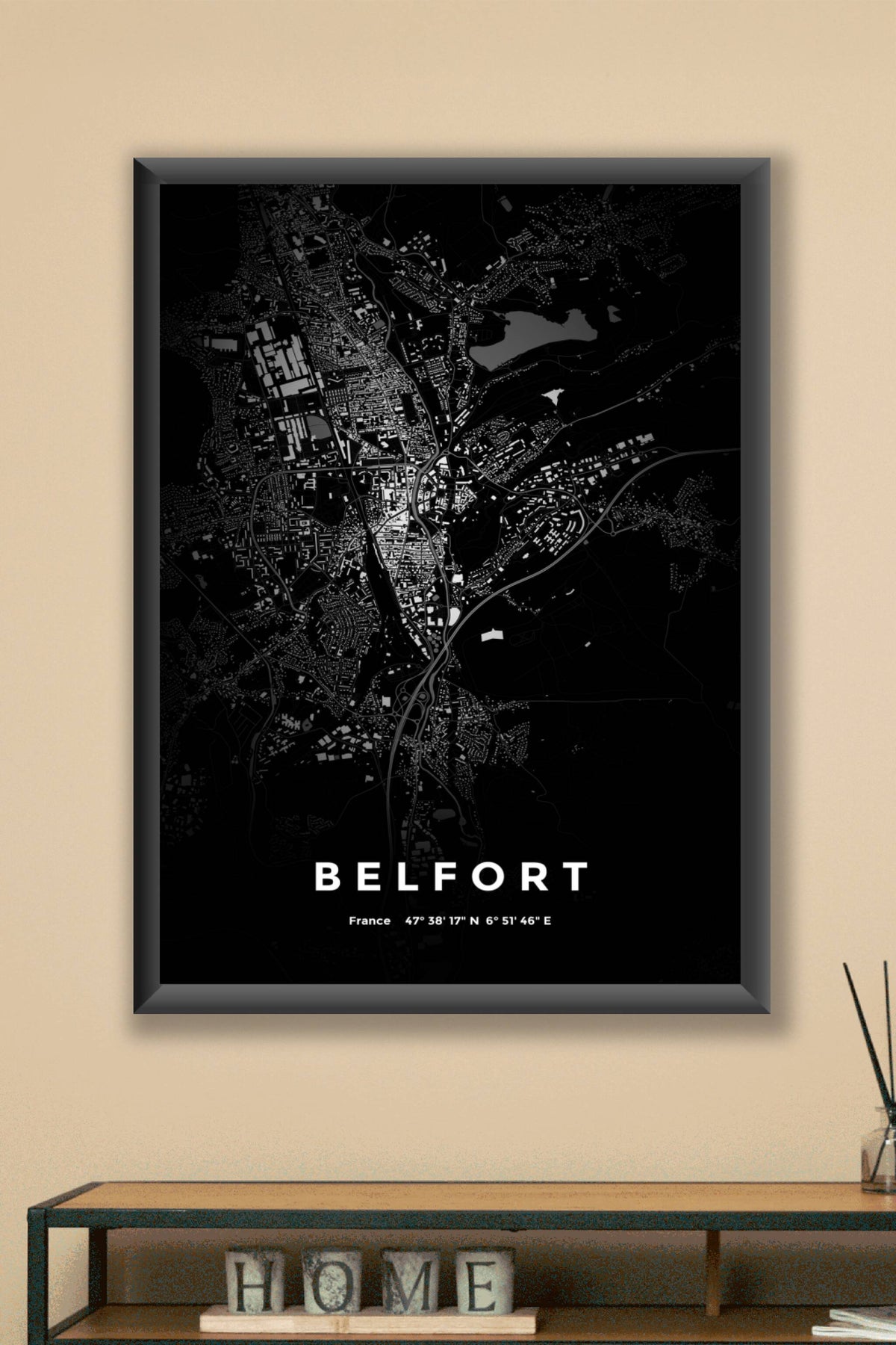 Carte de Belfort nuit - Affiche personnalisée