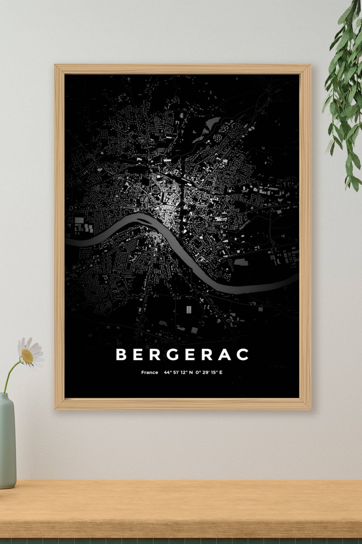 Carte de Bergerac nuit - Affiche personnalisée