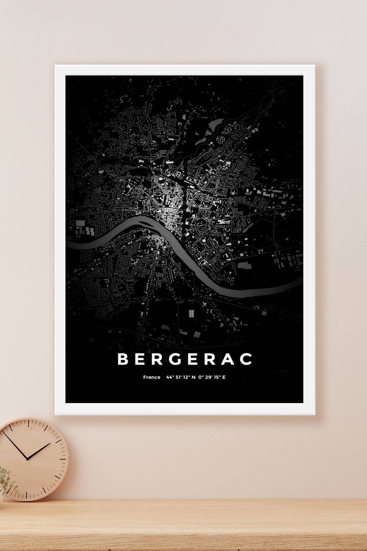 Carte de Bergerac nuit - Affiche personnalisée