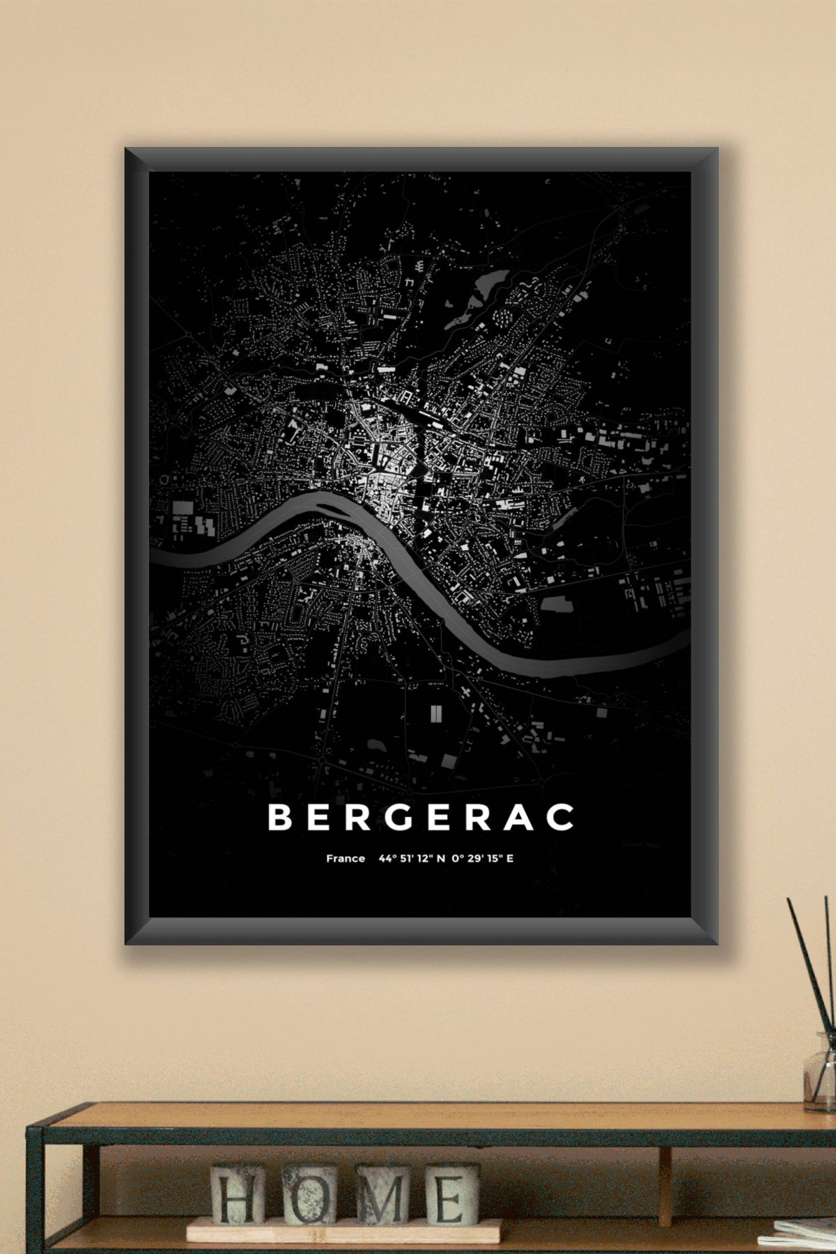 Carte de Bergerac nuit - Affiche personnalisée
