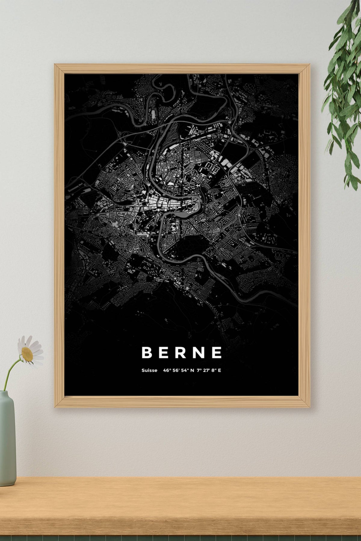 Carte de Berne nuit - Affiche personnalisée