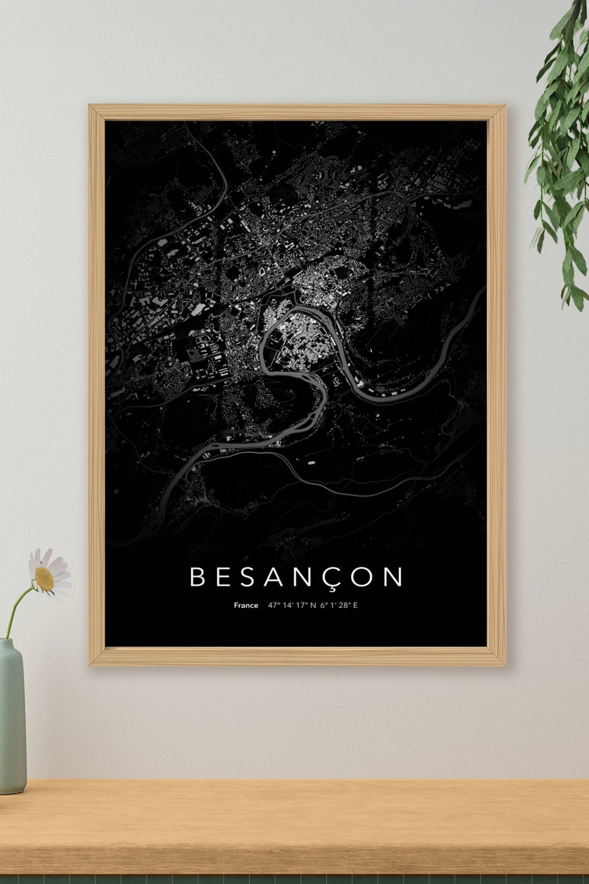 Carte de Besançon nuit - Affiche personnalisée
