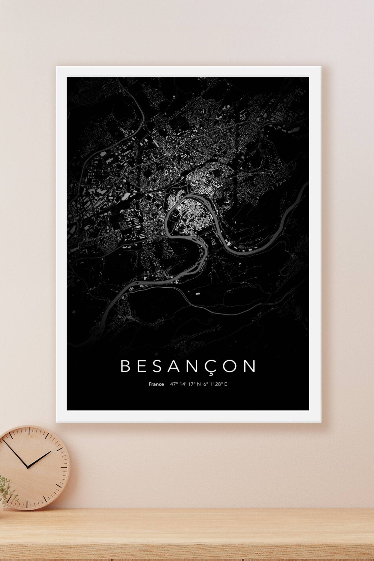Carte de Besançon nuit - Affiche personnalisée