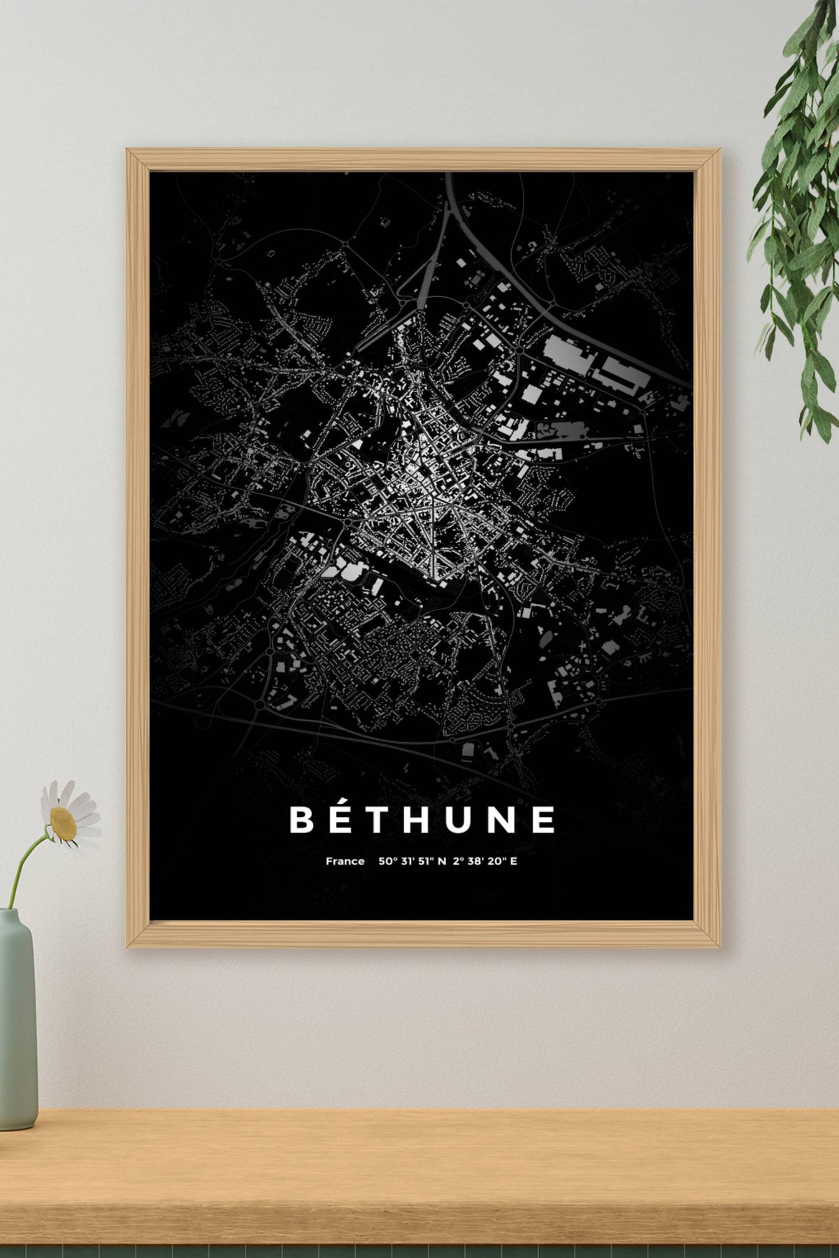 Carte de Béthune nuit - Affiche personnalisée