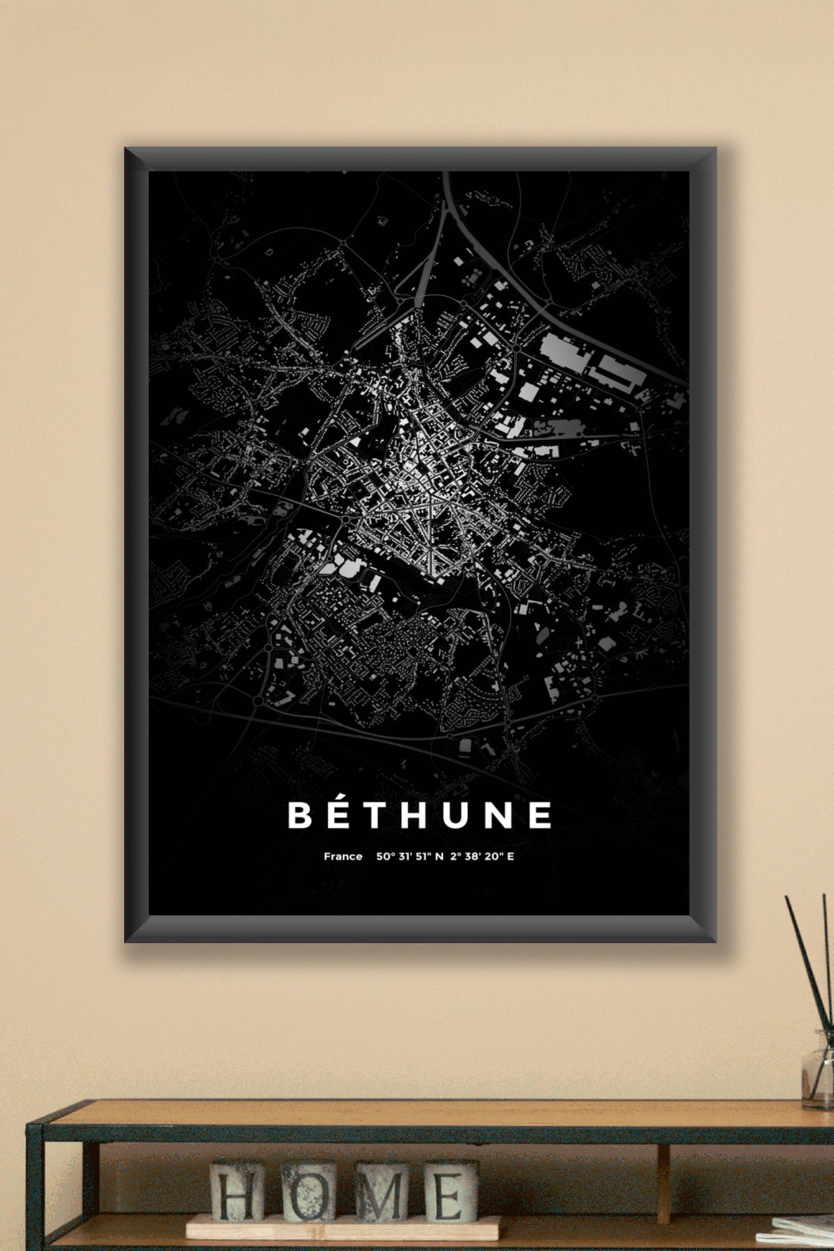 Carte de Béthune nuit - Affiche personnalisée