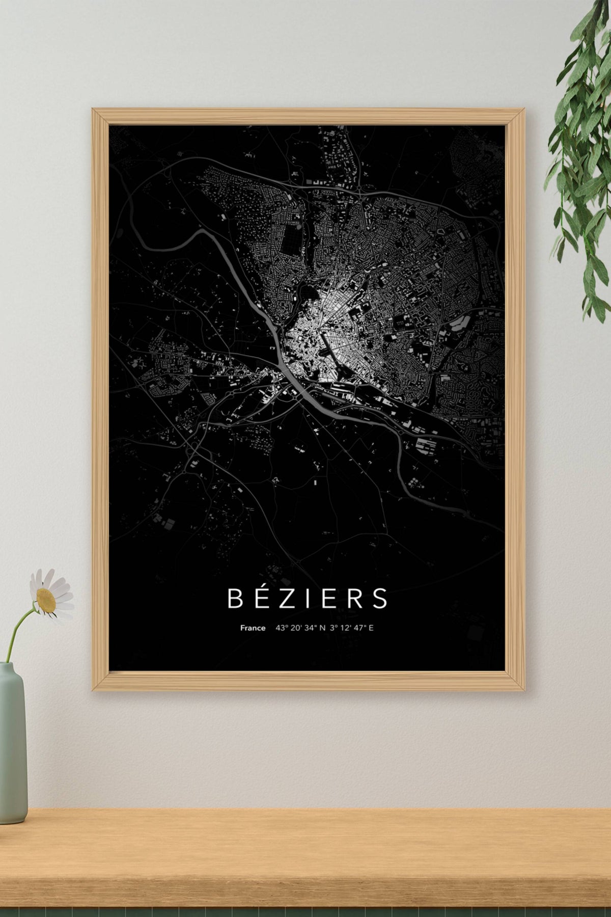 Carte de Béziers nuit - Affiche personnalisée