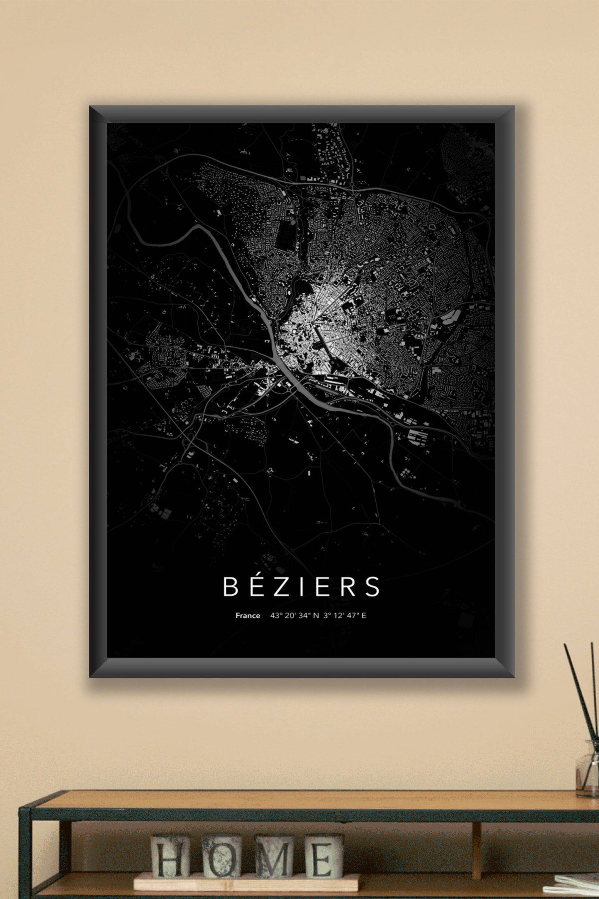 Carte de Béziers nuit - Affiche personnalisée