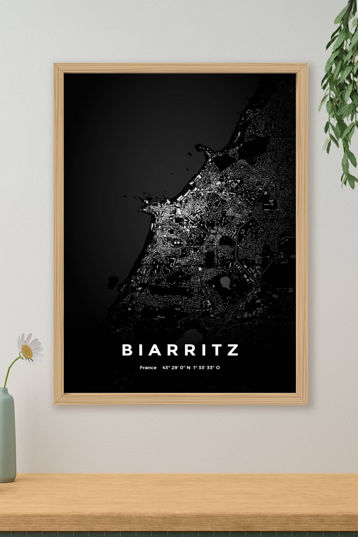 Carte de Biarritz nuit - Affiche personnalisée