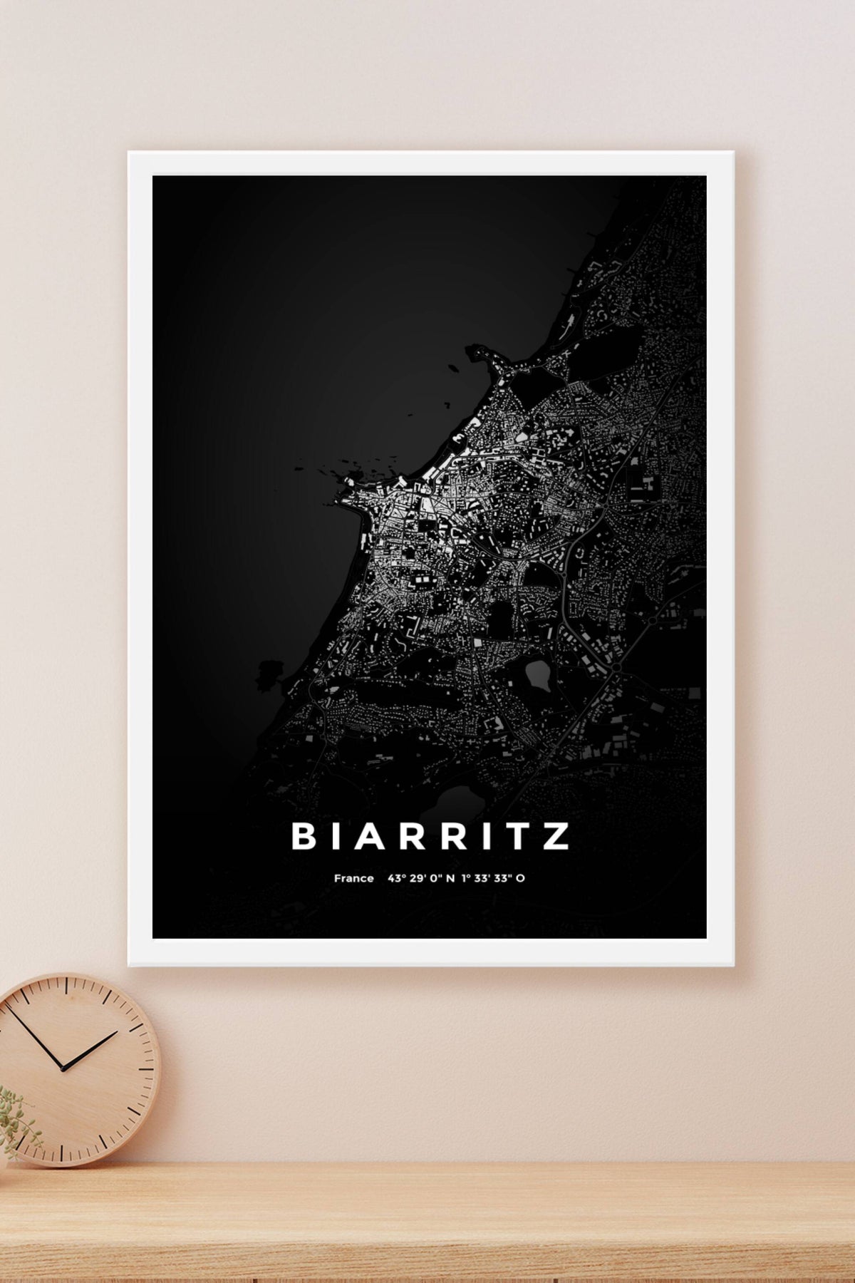 Carte de Biarritz nuit - Affiche personnalisée