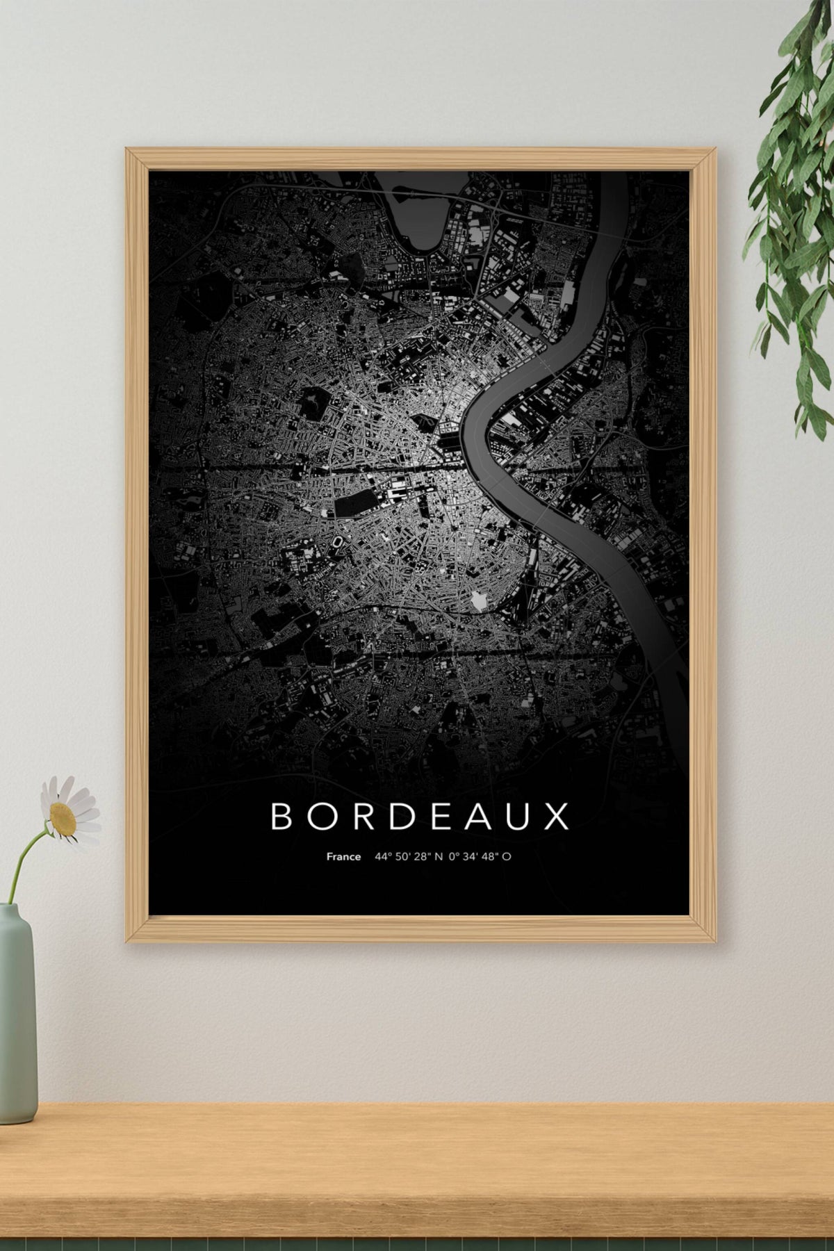 Carte de Bordeaux nuit - Affiche personnalisée