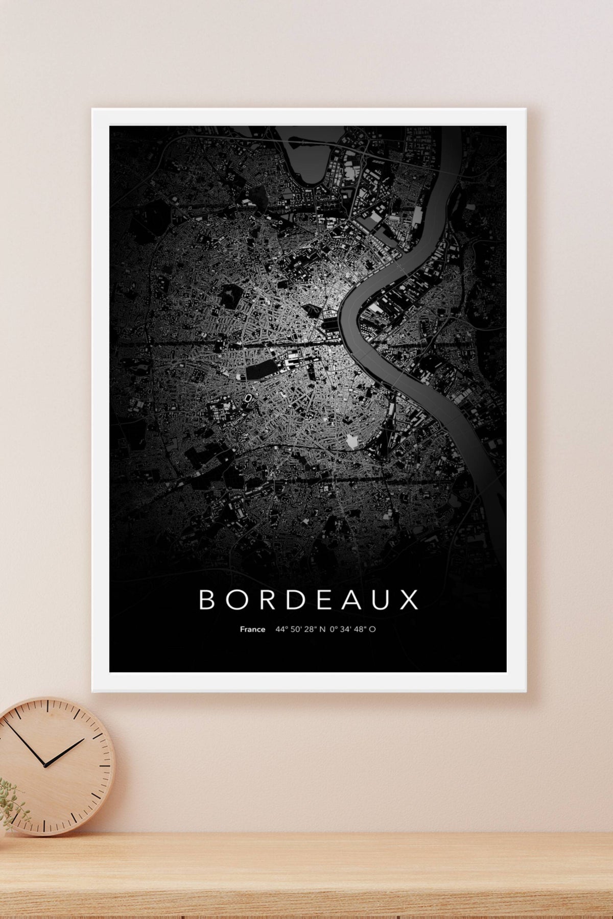 Carte de Bordeaux nuit - Affiche personnalisée