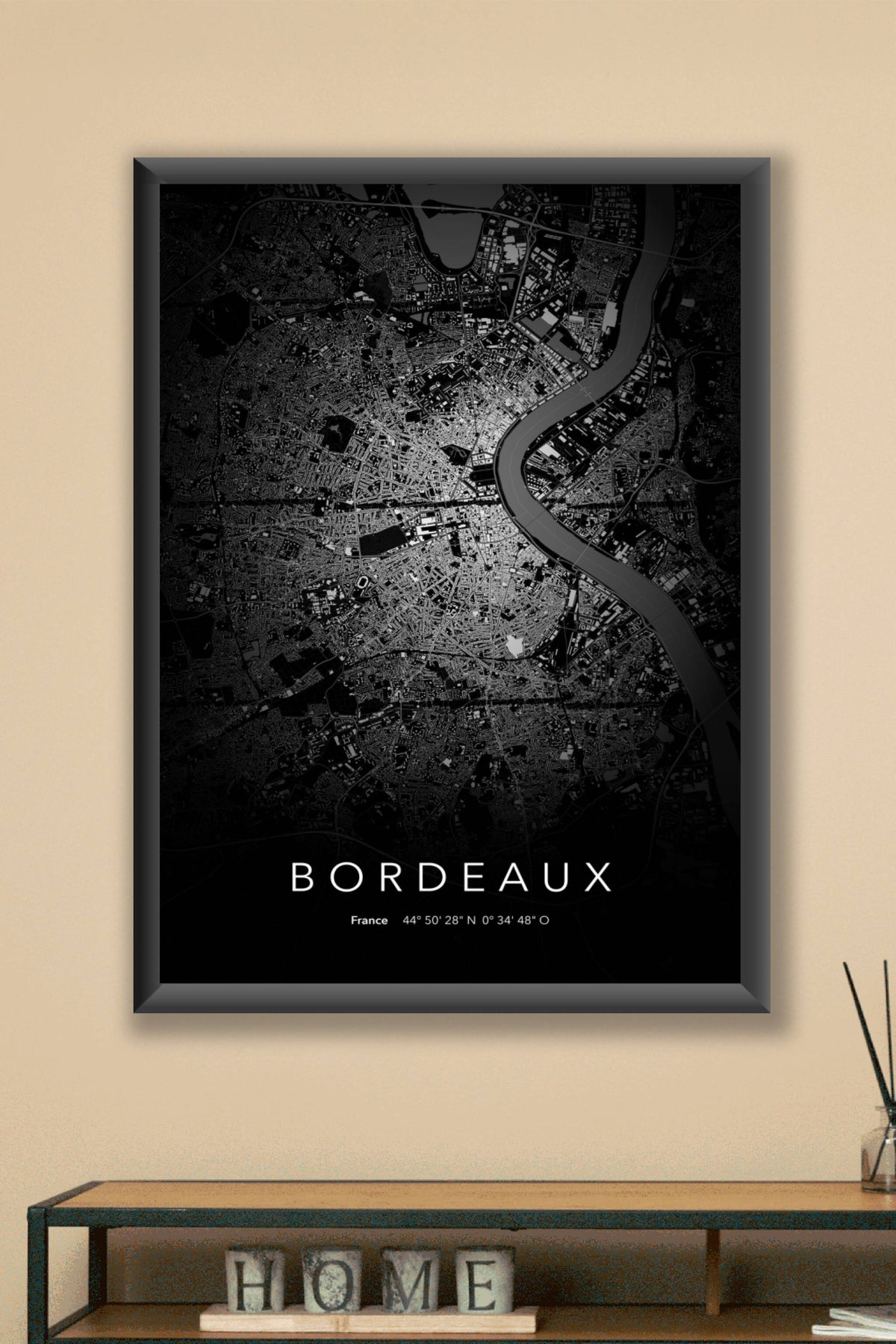 Carte de Bordeaux nuit - Affiche personnalisée