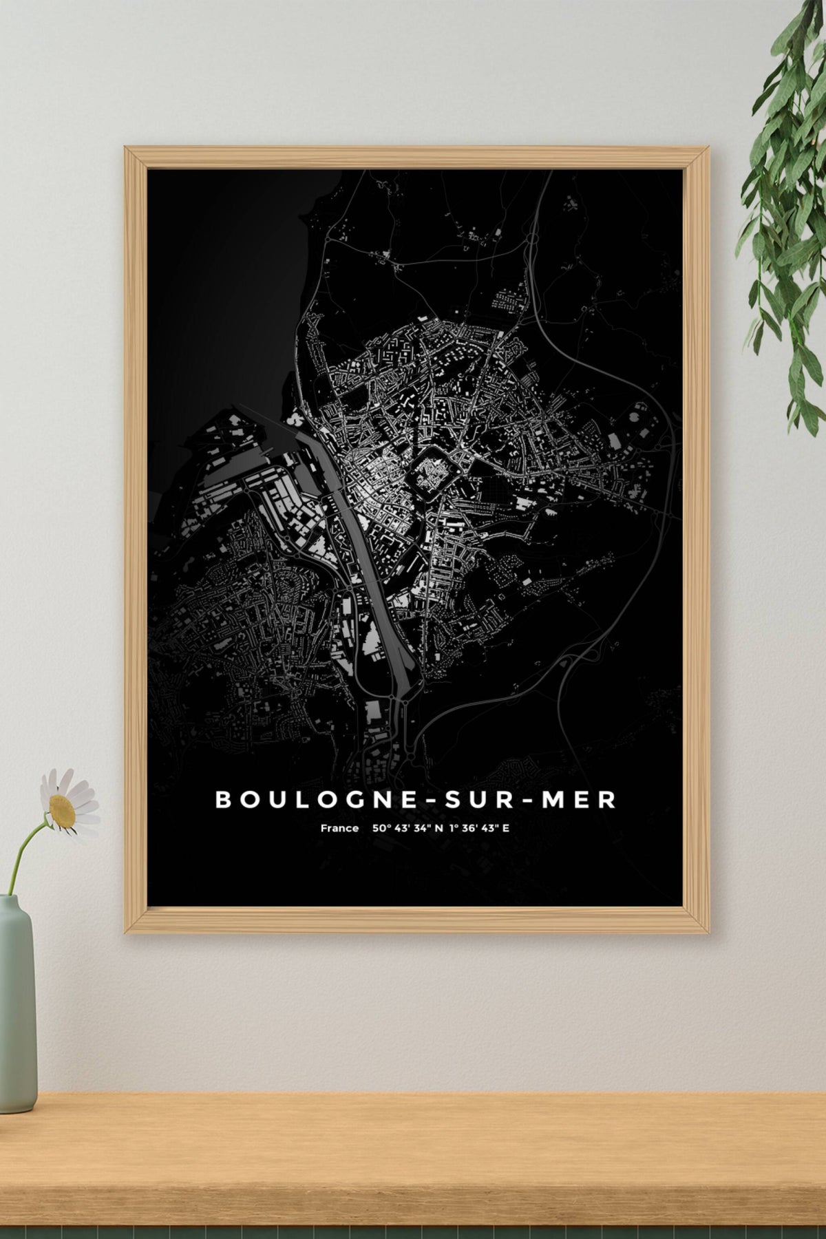 Carte de Boulogne-sur-Mer nuit - Affiche personnalisée