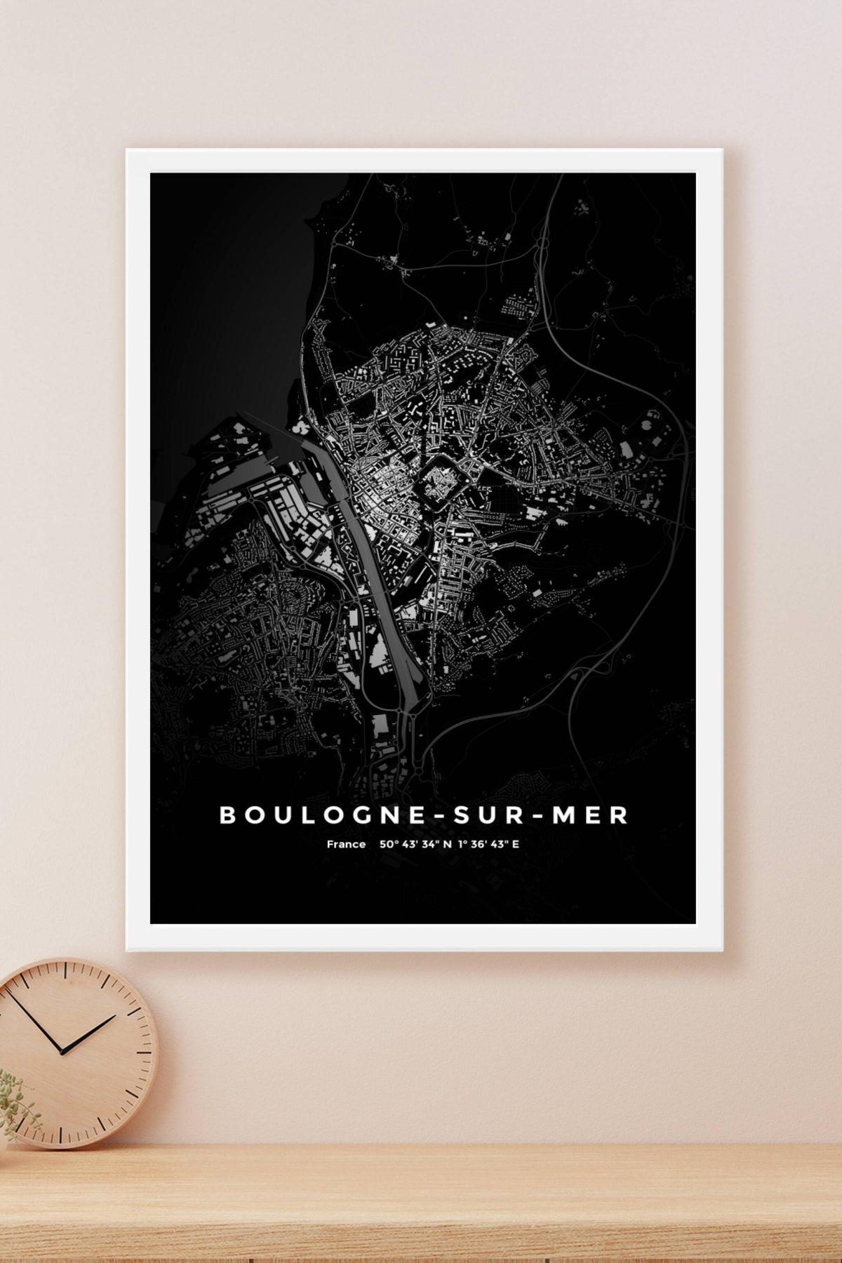 Carte de Boulogne-sur-Mer nuit - Affiche personnalisée