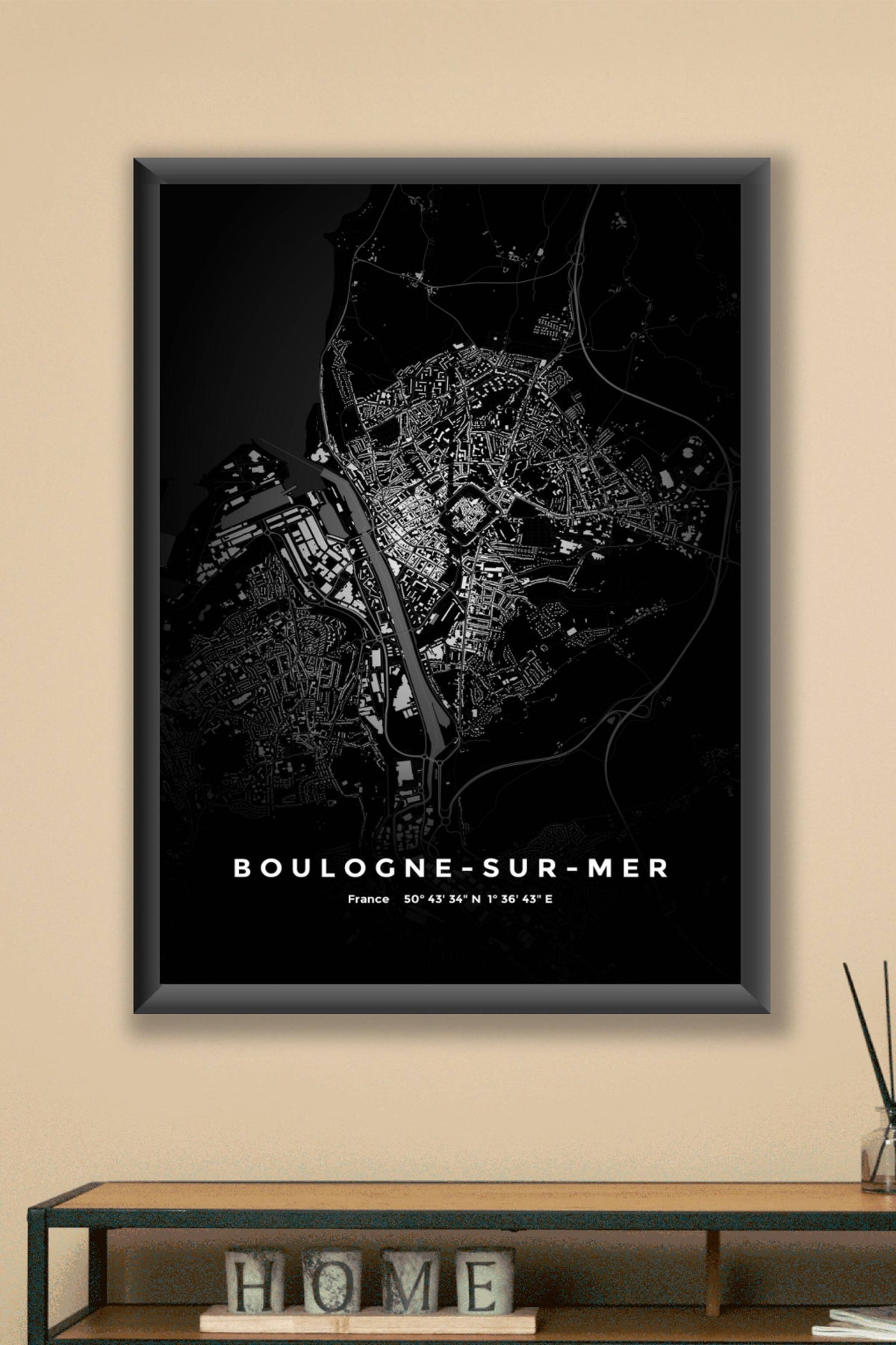 Carte de Boulogne-sur-Mer nuit - Affiche personnalisée