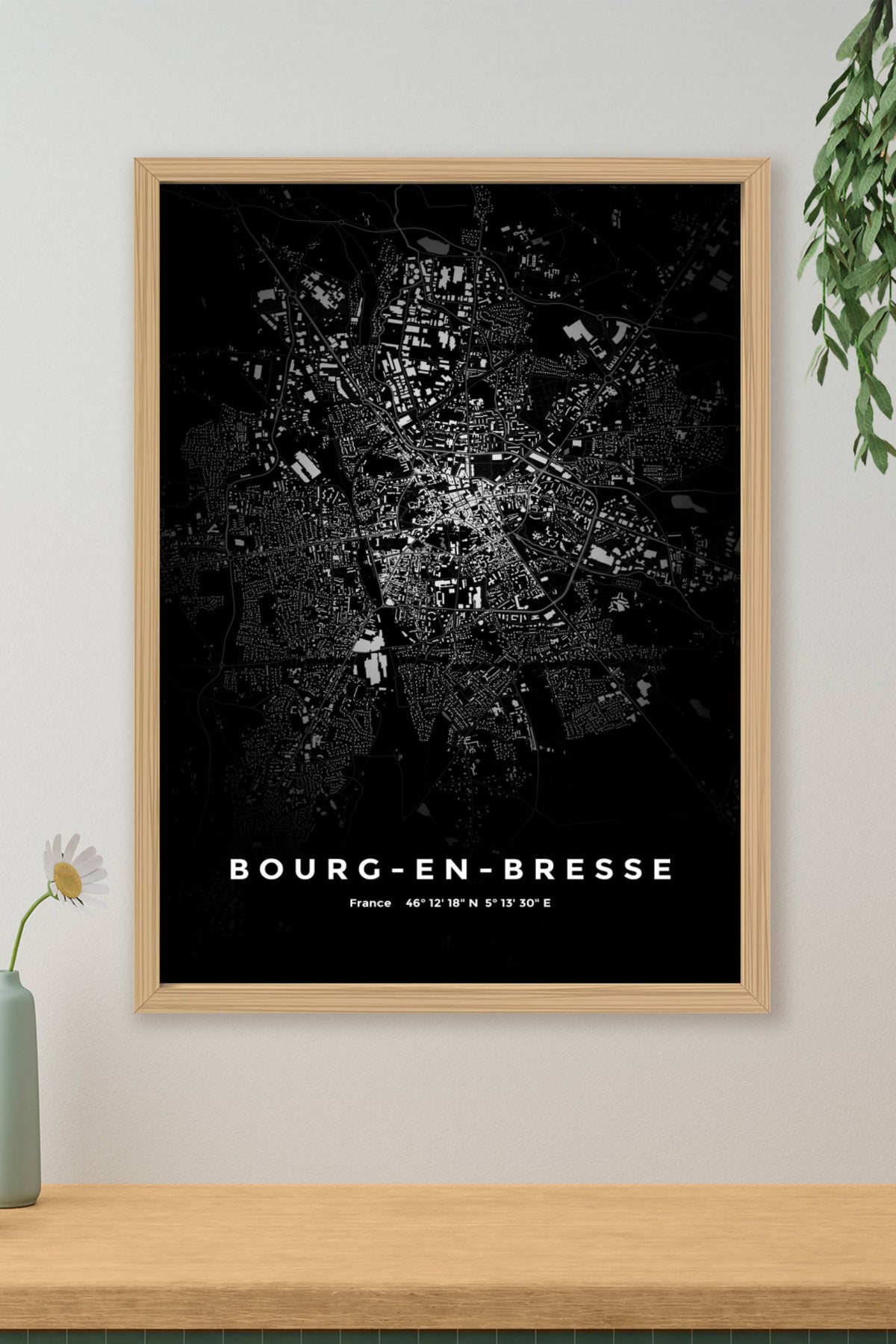 Carte de Bourg-en-Bresse nuit - Affiche personnalisée