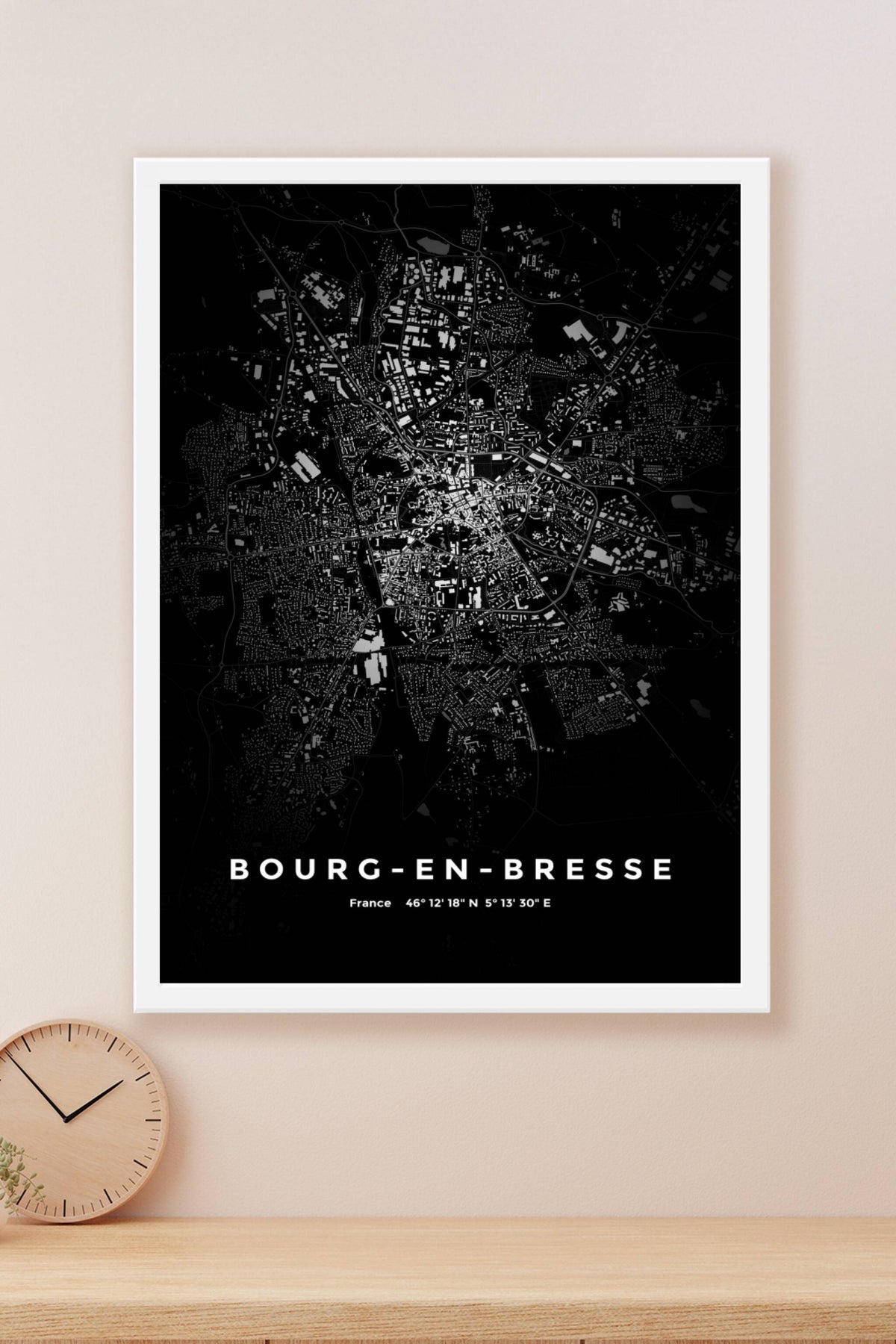 Carte de Bourg-en-Bresse nuit - Affiche personnalisée