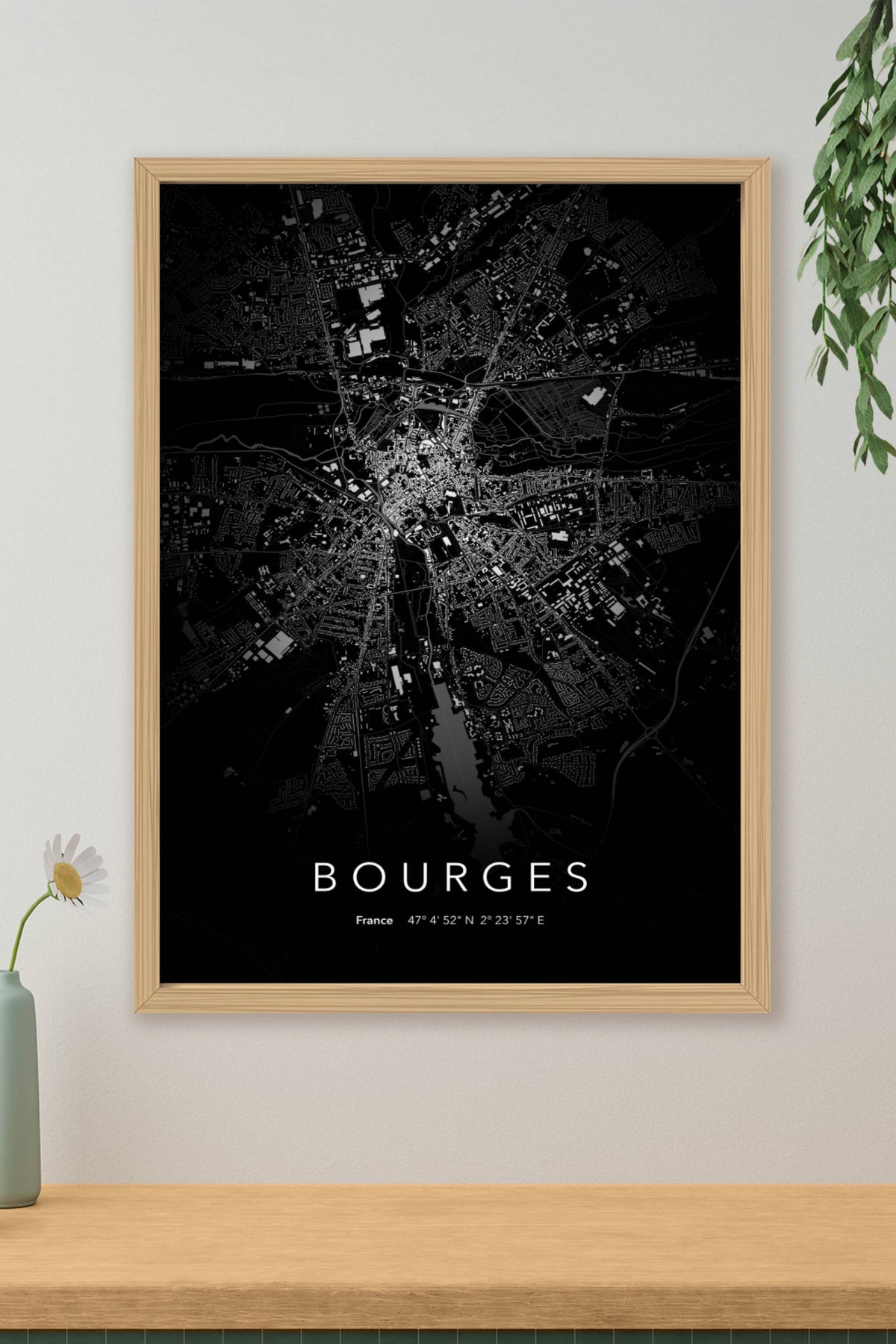 Carte de Bourges nuit - Affiche personnalisée