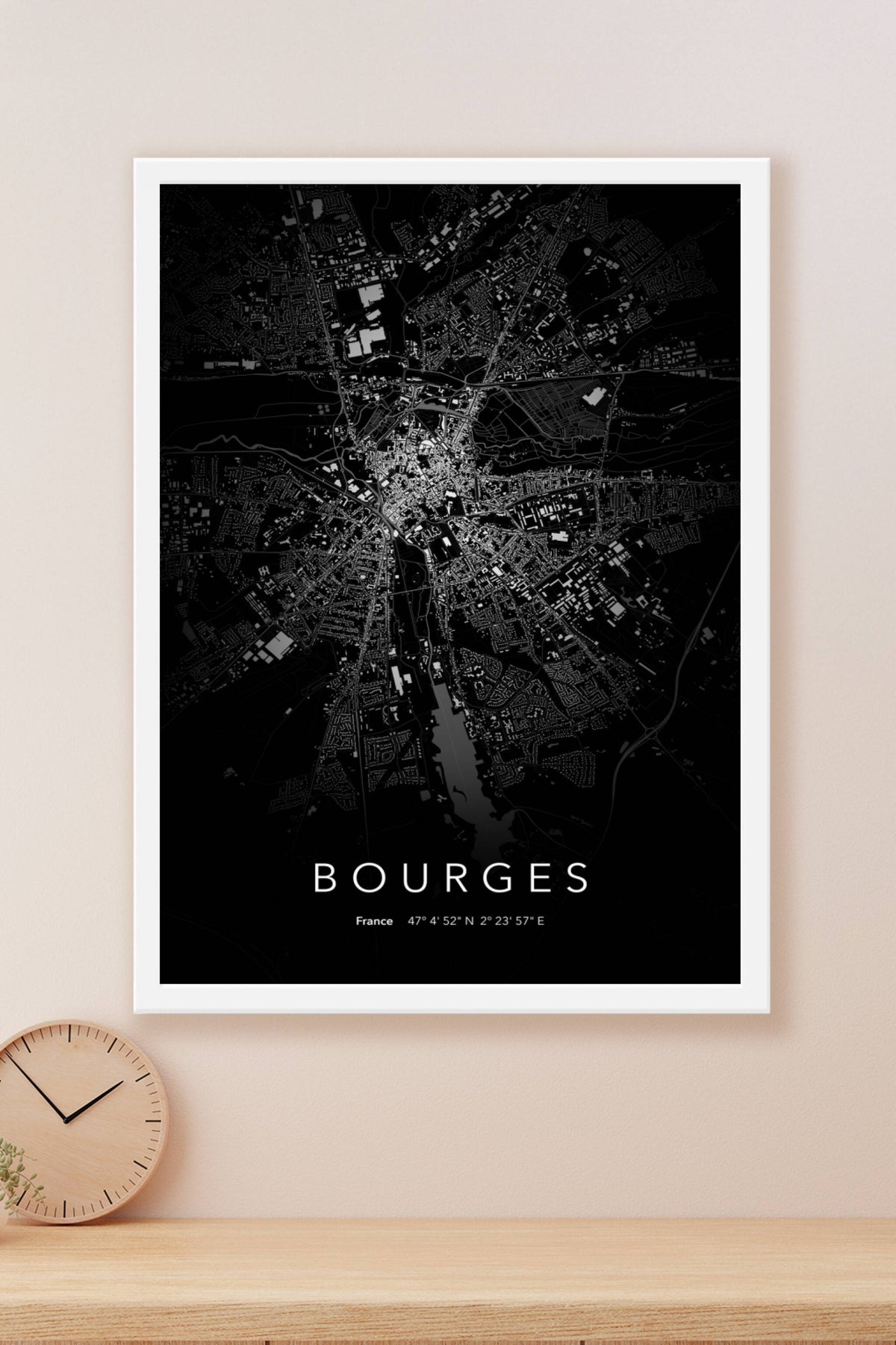 Carte de Bourges nuit - Affiche personnalisée