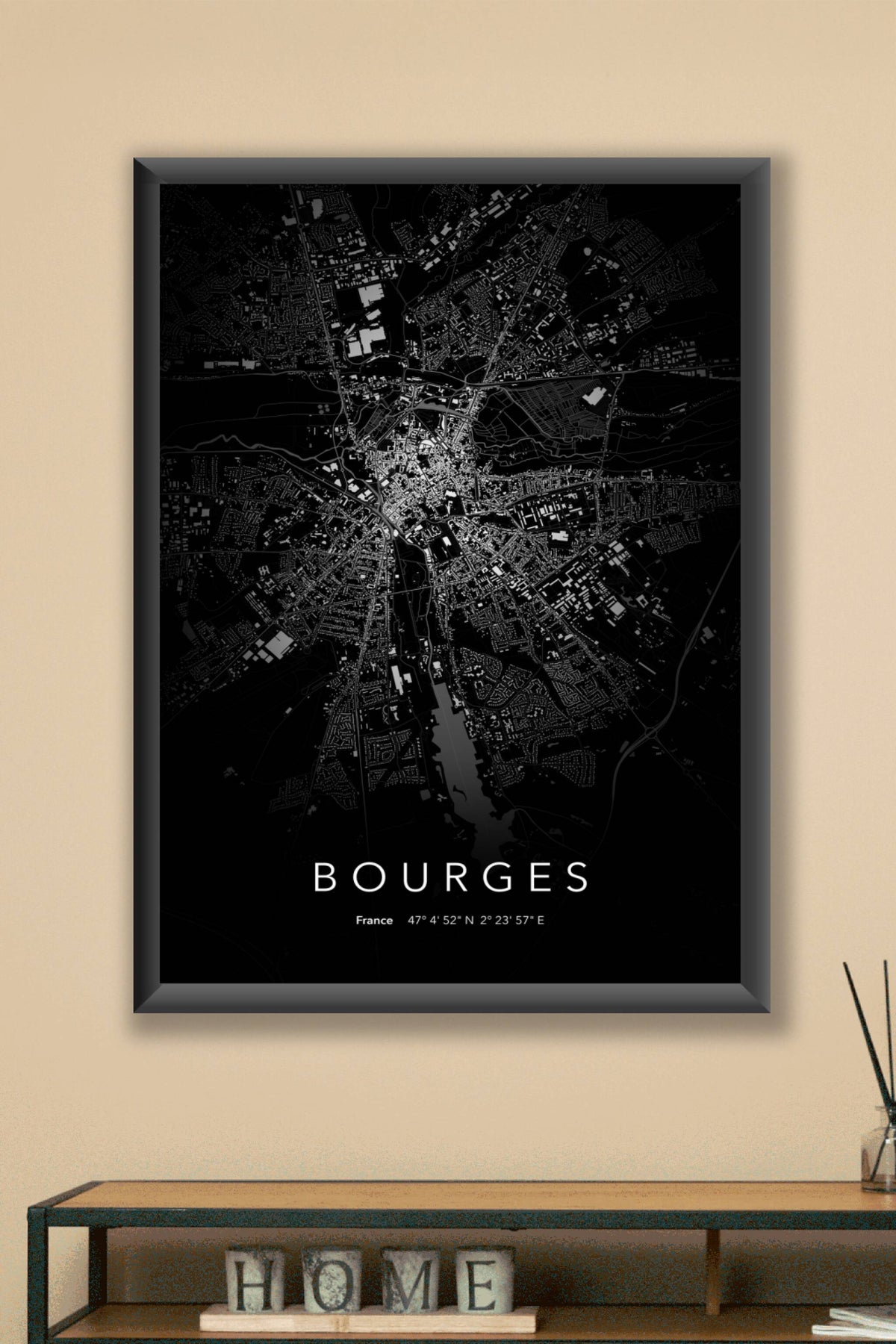 Carte de Bourges nuit - Affiche personnalisée