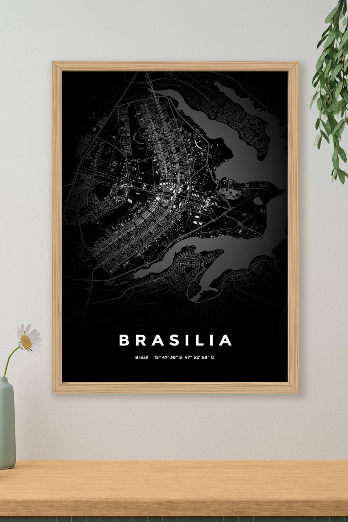 Carte de Brasilia nuit - Affiche personnalisée
