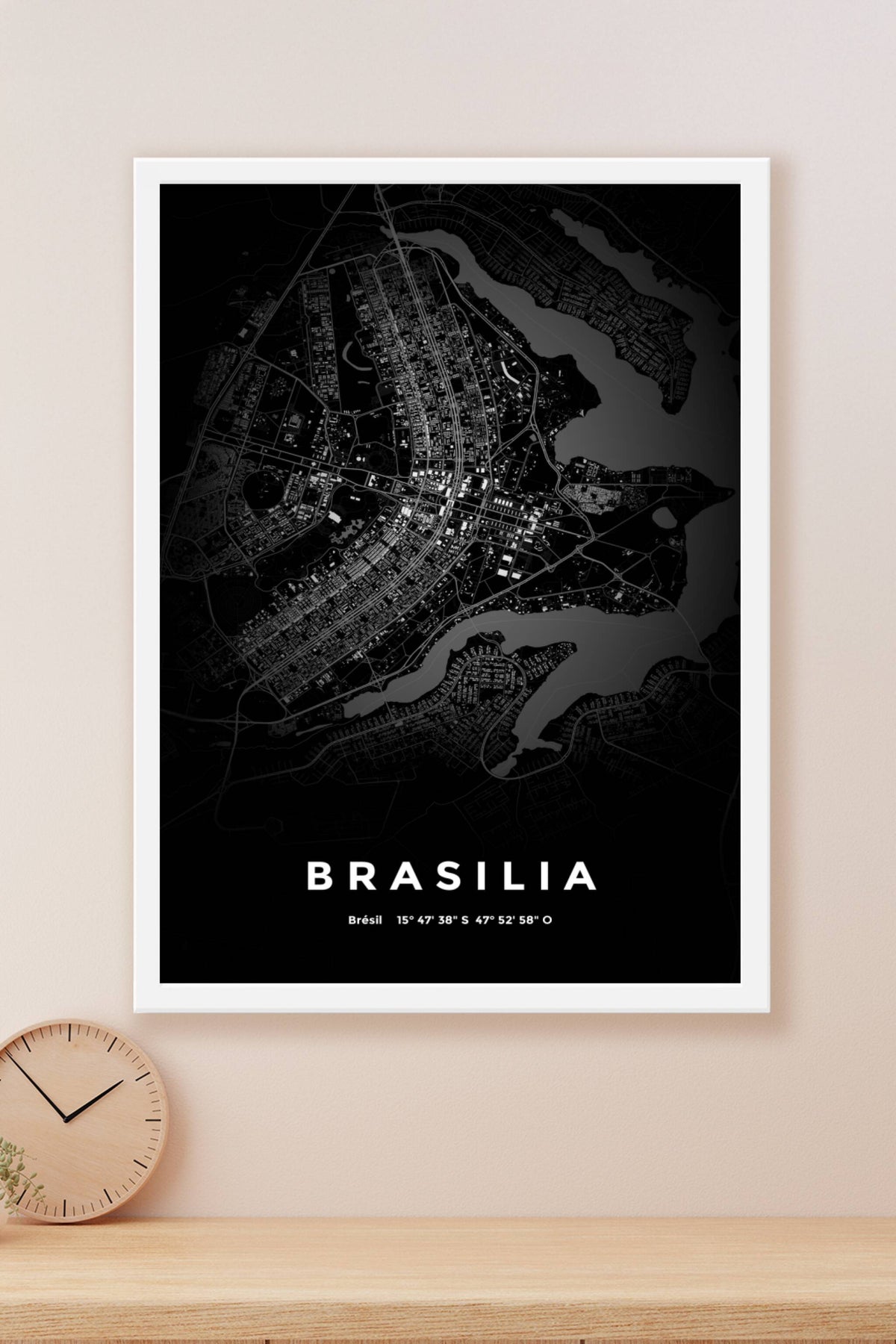 Carte de Brasilia nuit - Affiche personnalisée