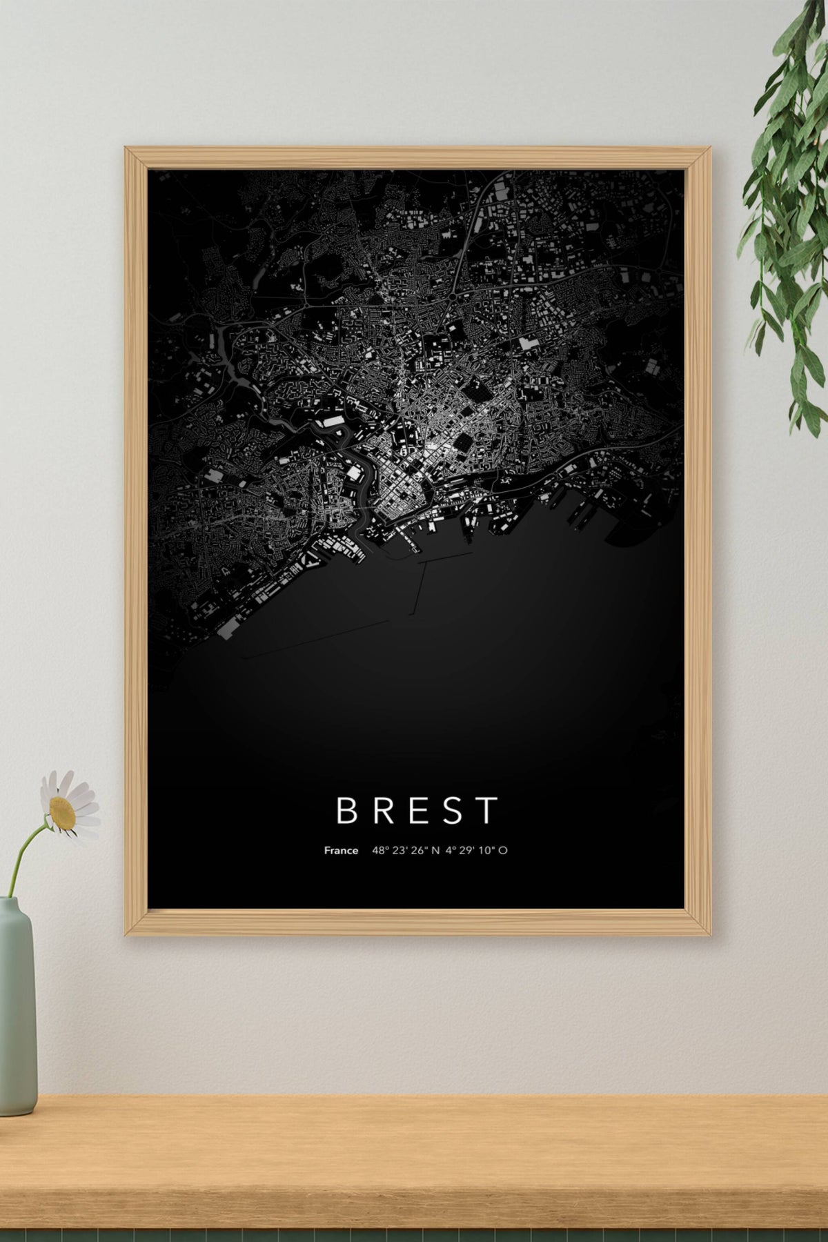 Carte de Brest nuit - Affiche personnalisée