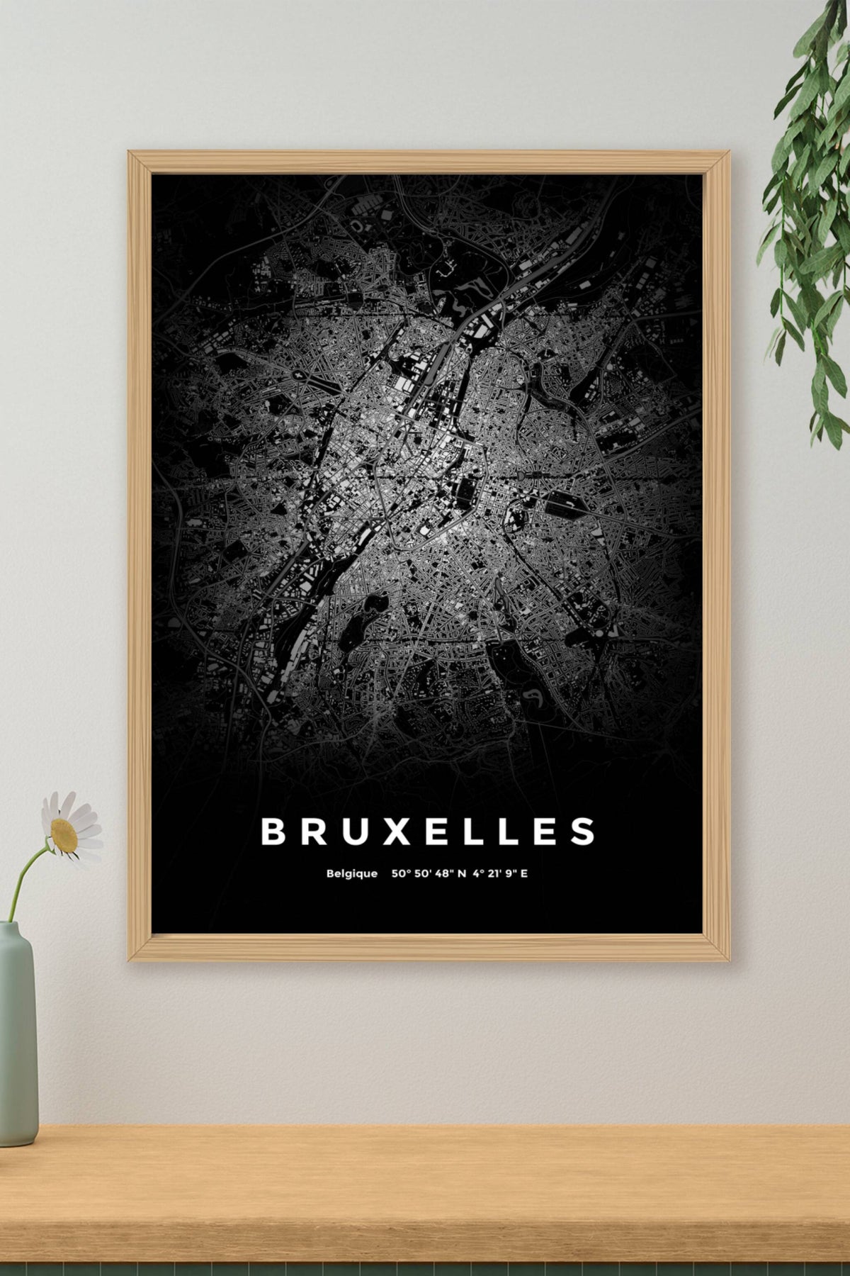 Carte de Bruxelles nuit - Affiche personnalisée