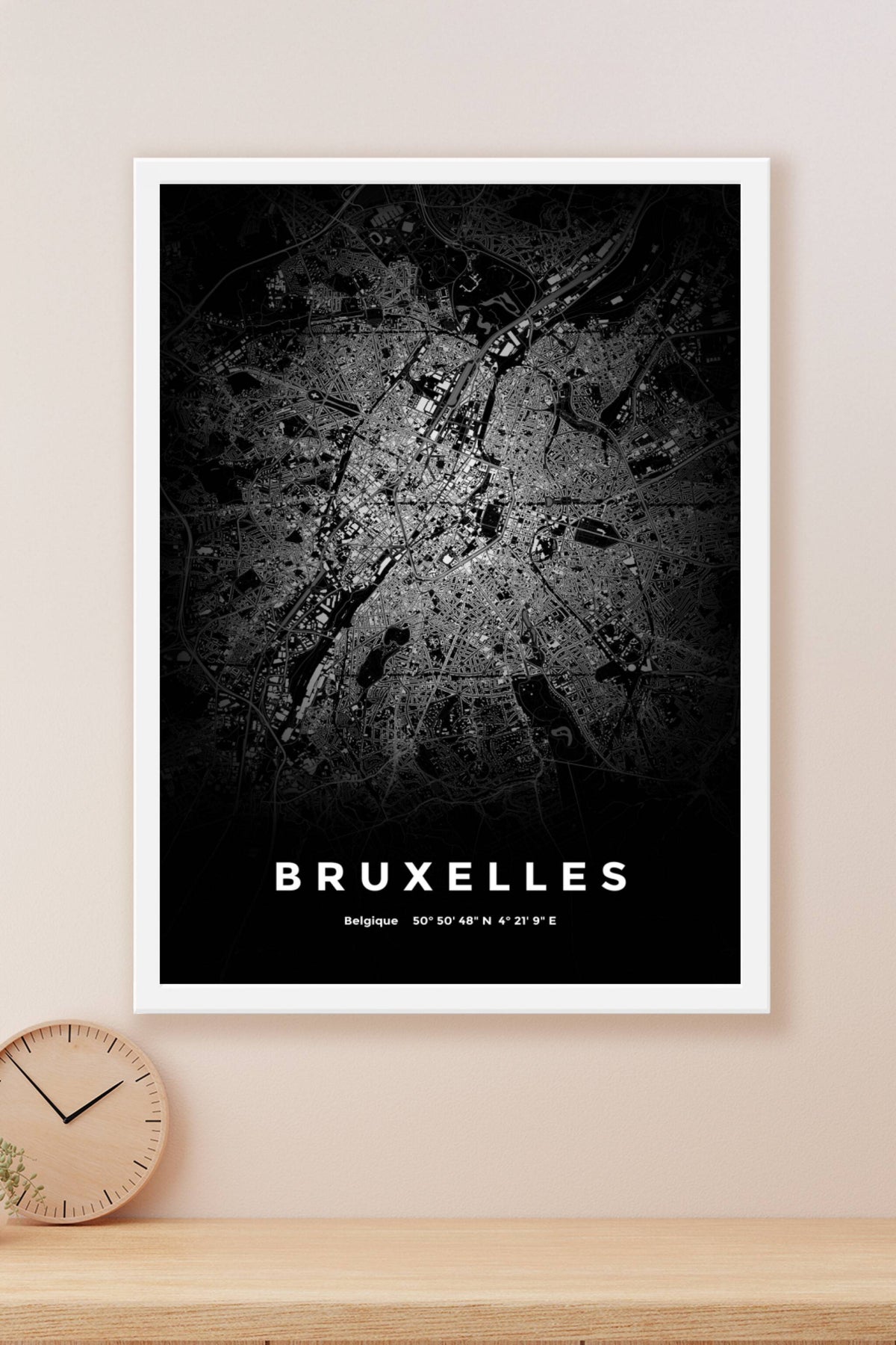 Carte de Bruxelles nuit - Affiche personnalisée