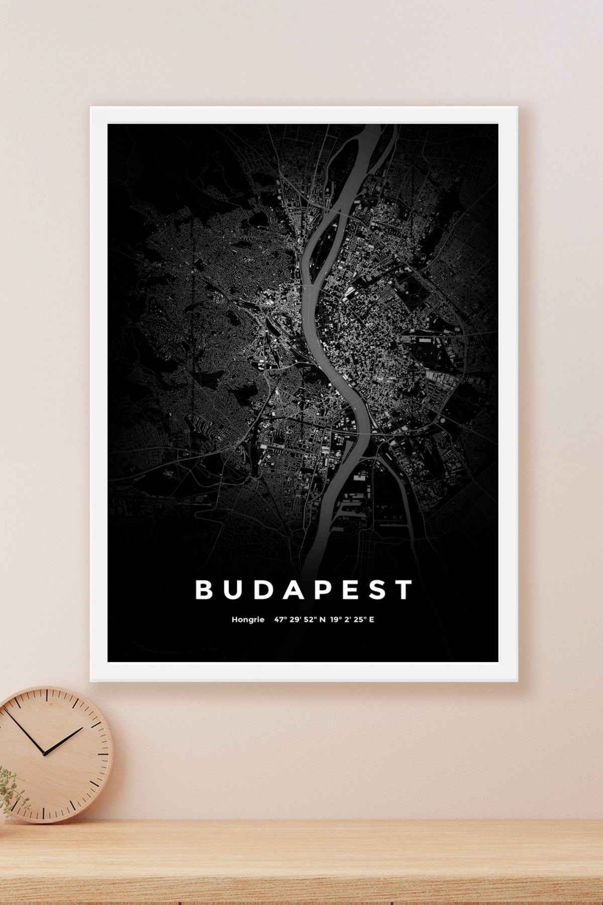 Carte de Budapest nuit - Affiche personnalisée
