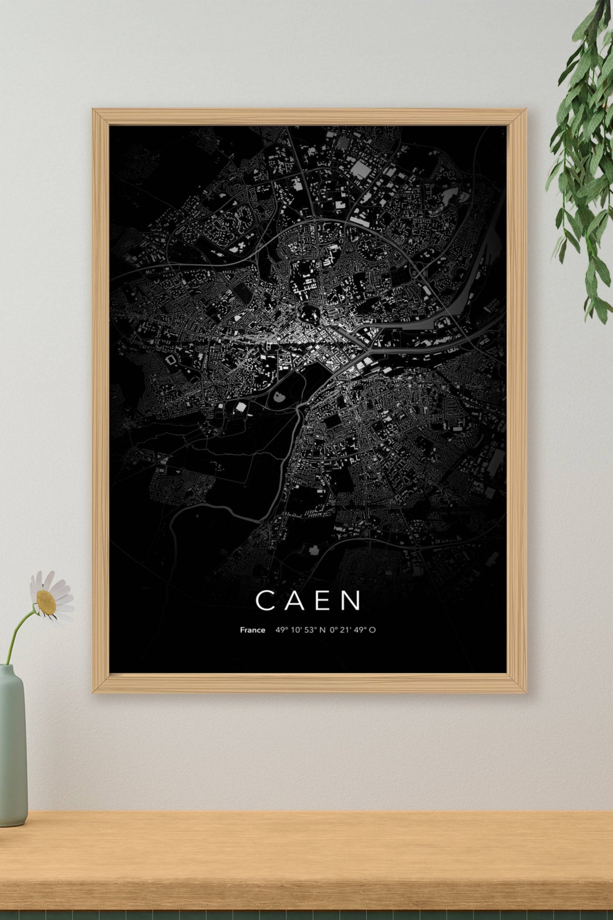 Carte de Caen nuit - Affiche personnalisée