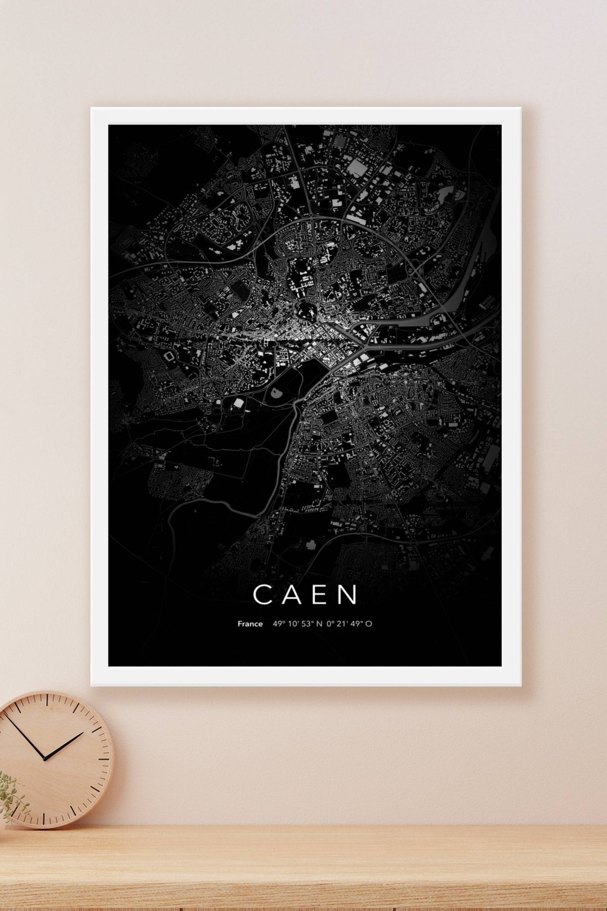 Carte de Caen nuit - Affiche personnalisée