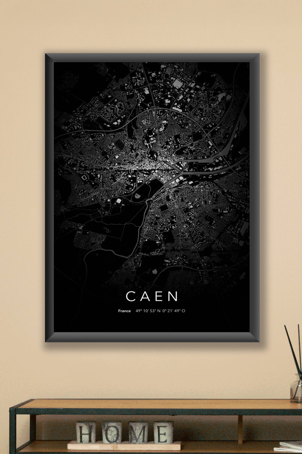 Carte de Caen nuit - Affiche personnalisée