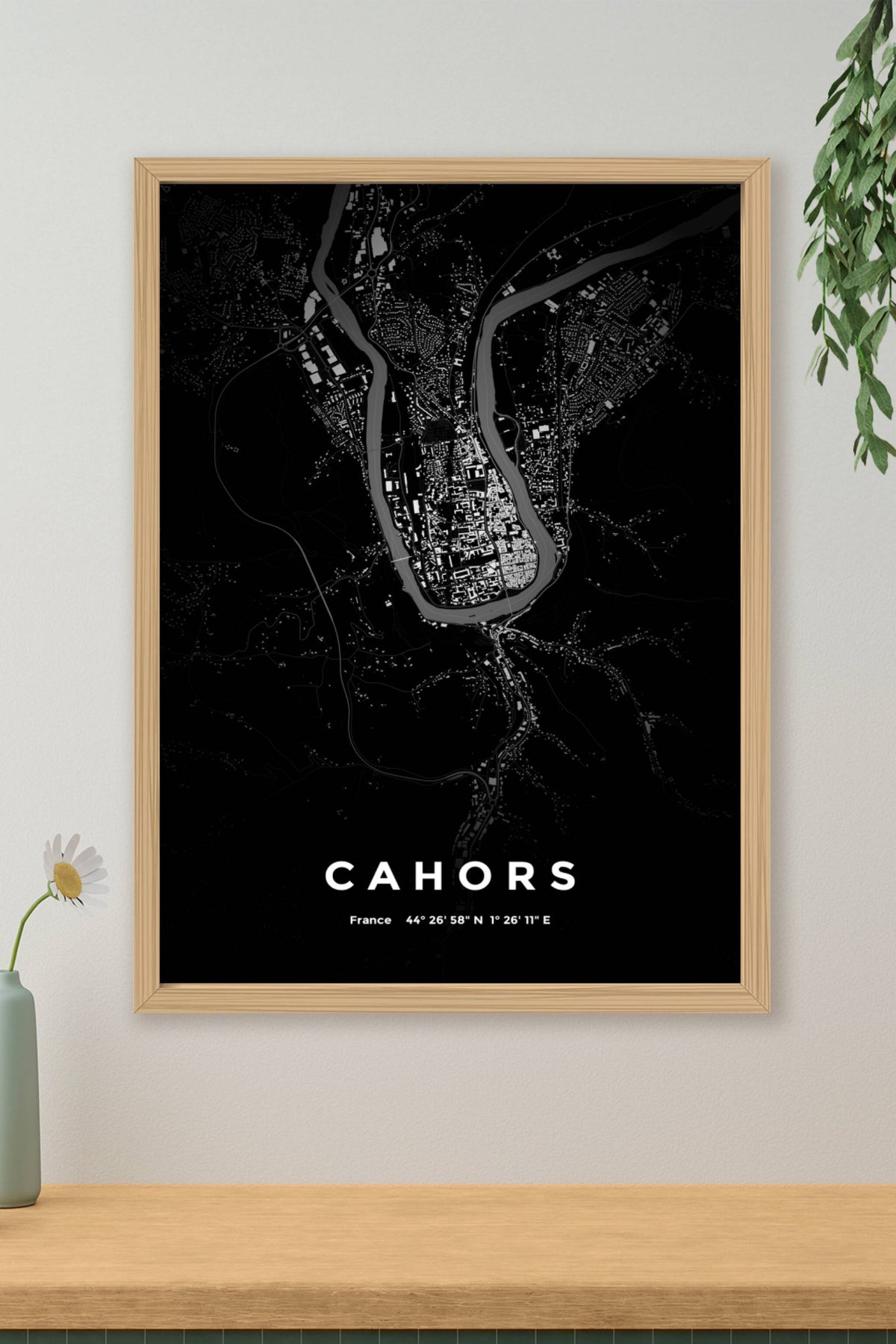 Carte de Cahors nuit - Affiche personnalisée