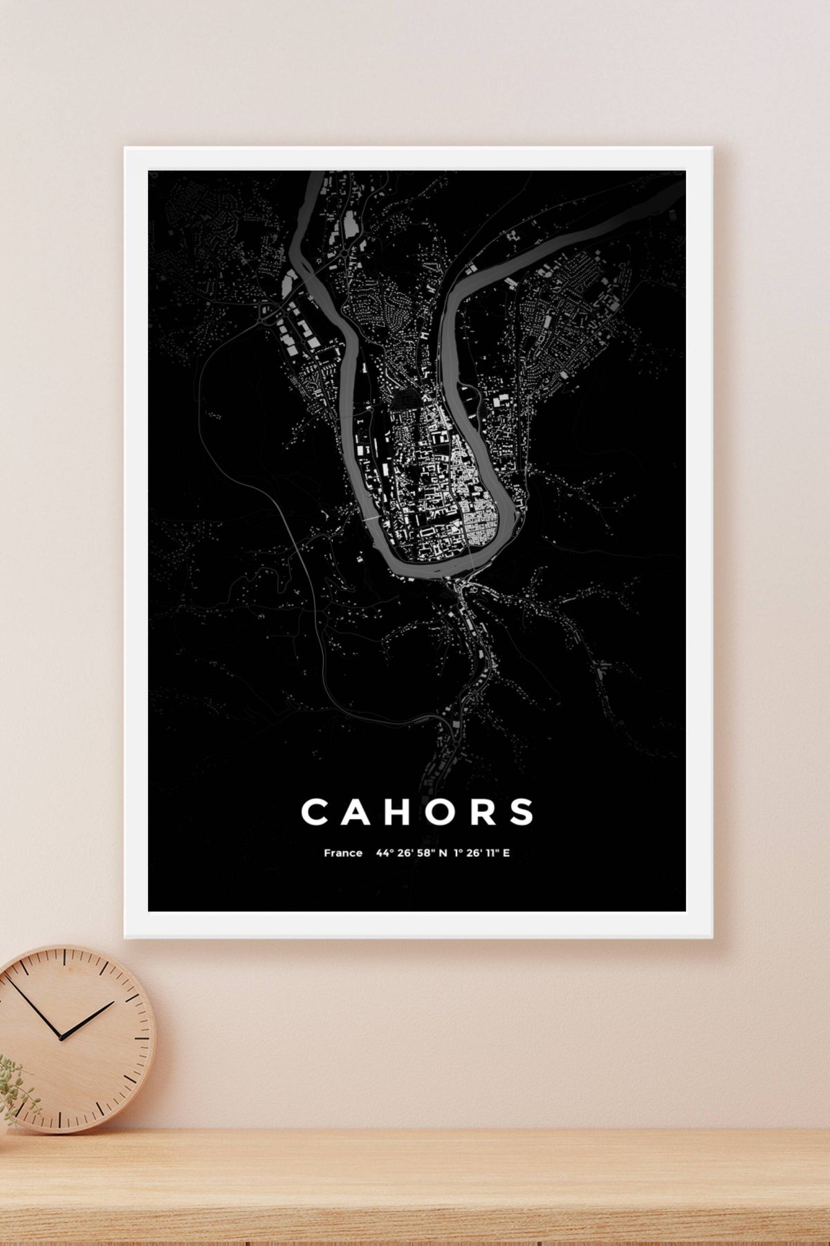 Carte de Cahors nuit - Affiche personnalisée