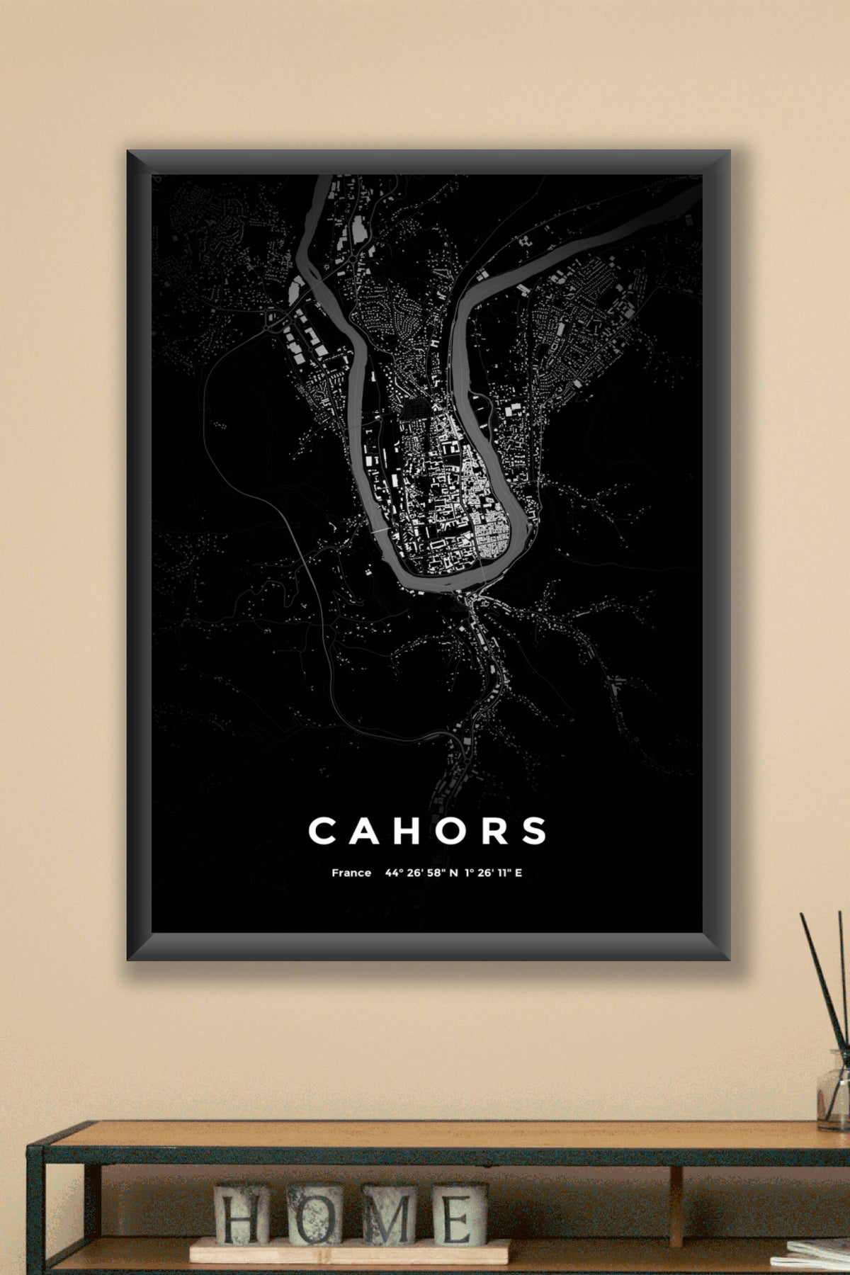 Carte de Cahors nuit - Affiche personnalisée