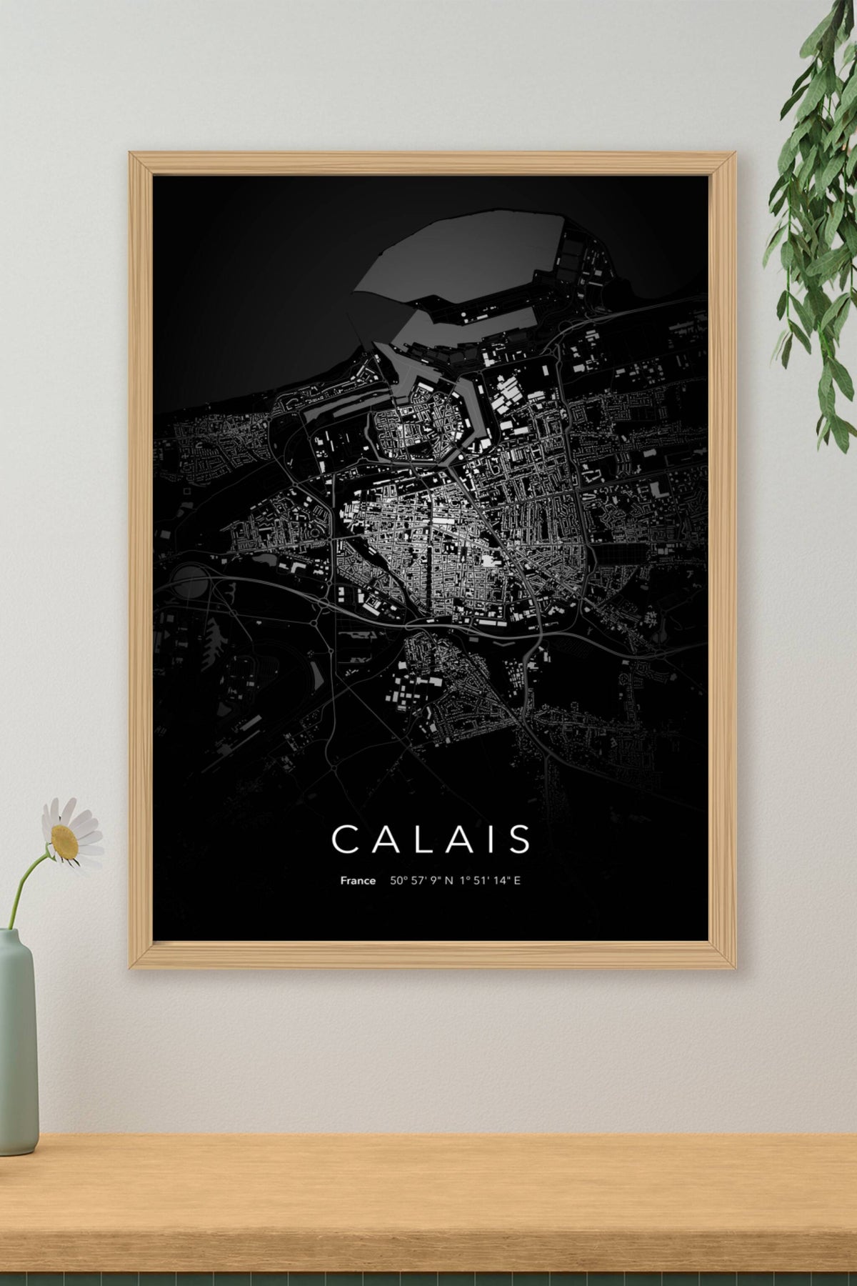 Carte de Calais nuit - Affiche personnalisée