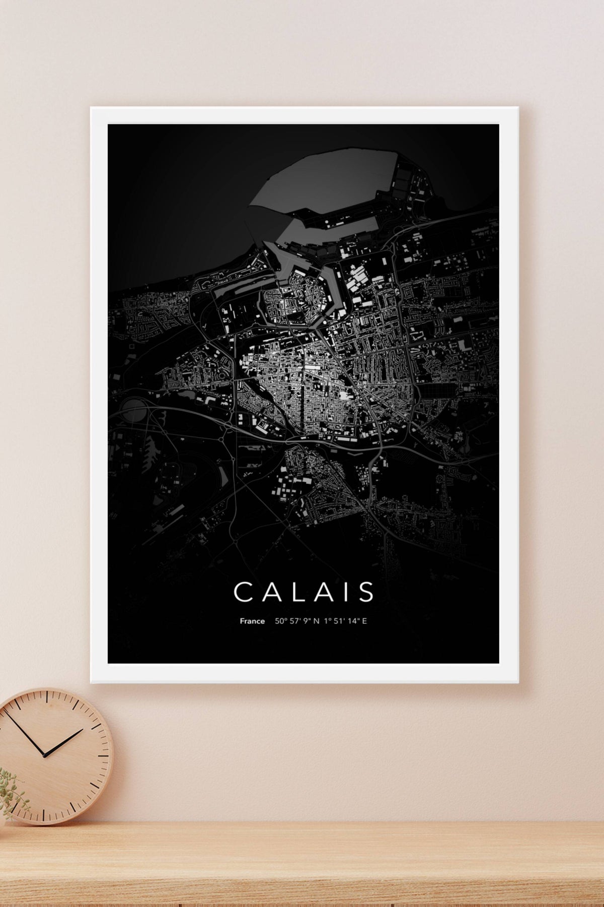 Carte de Calais nuit - Affiche personnalisée