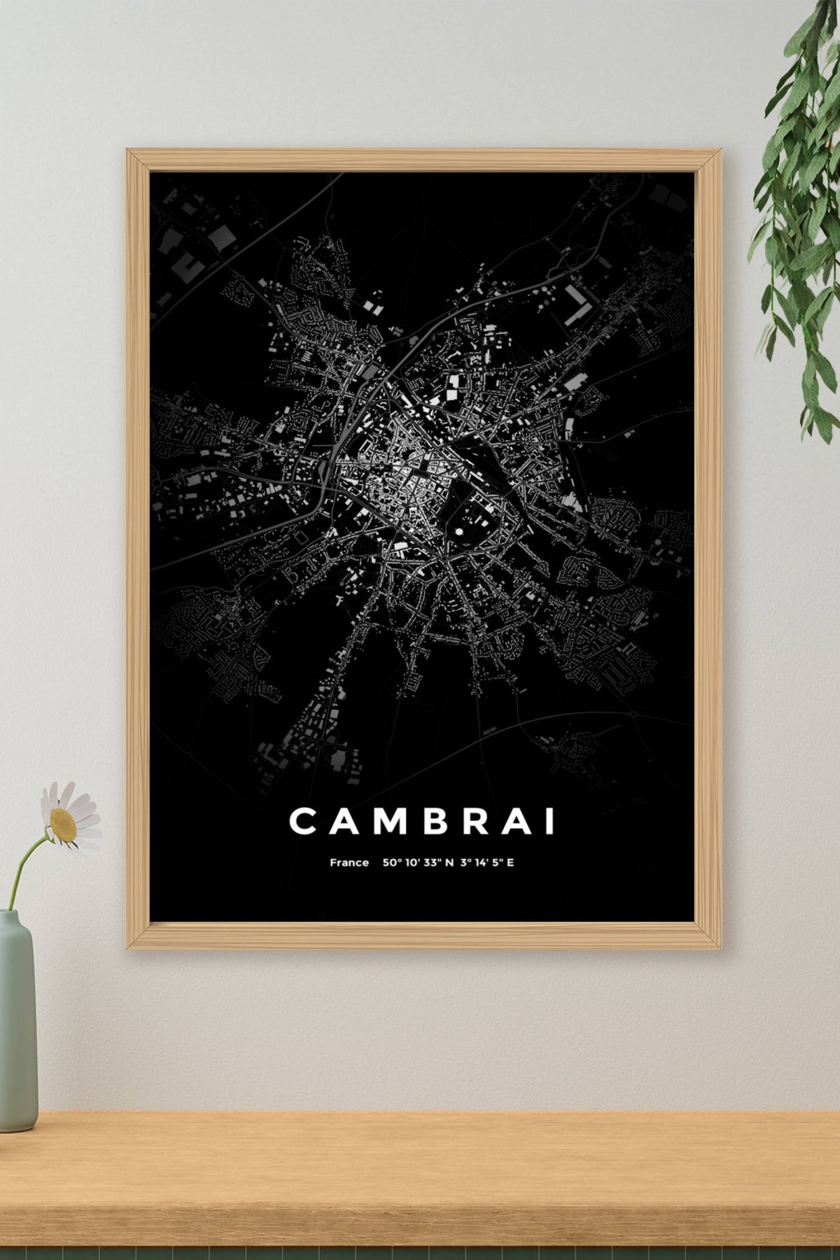 Carte de Cambrai nuit - Affiche personnalisée