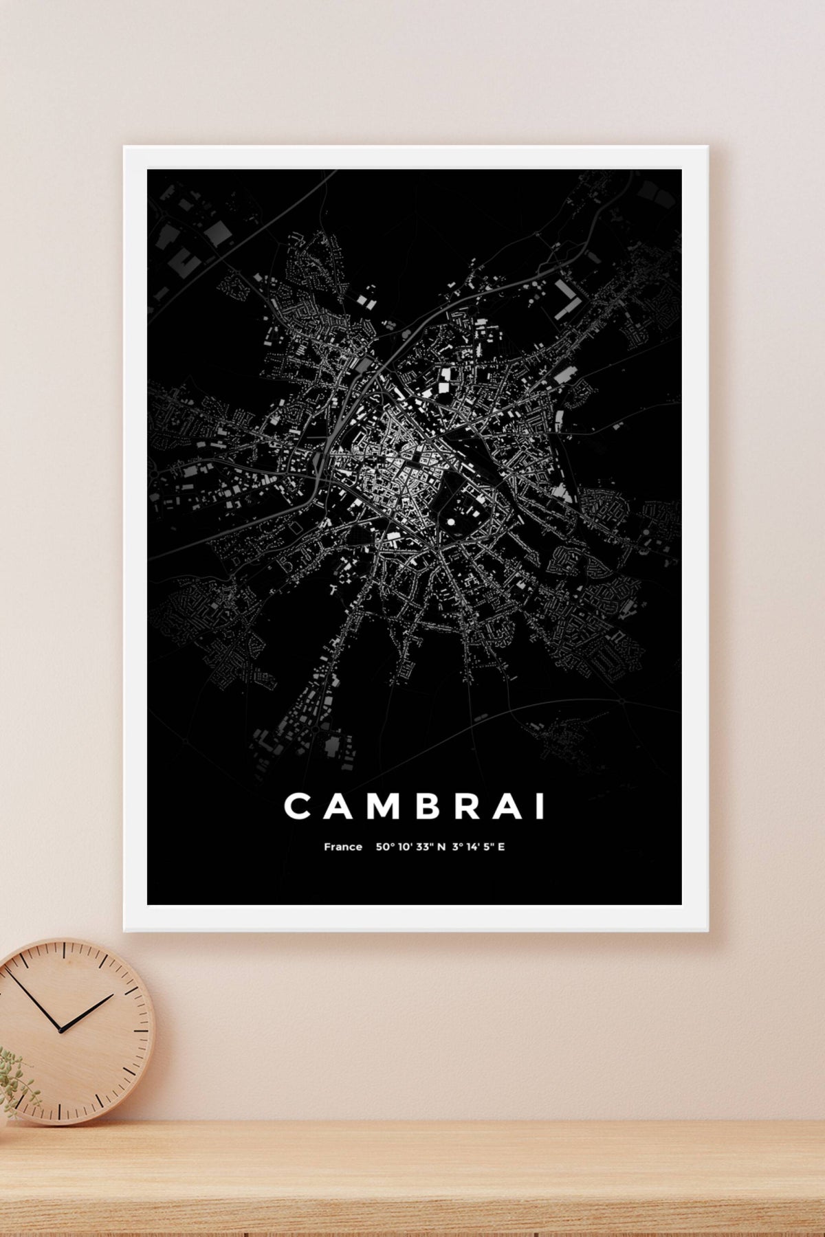Carte de Cambrai nuit - Affiche personnalisée
