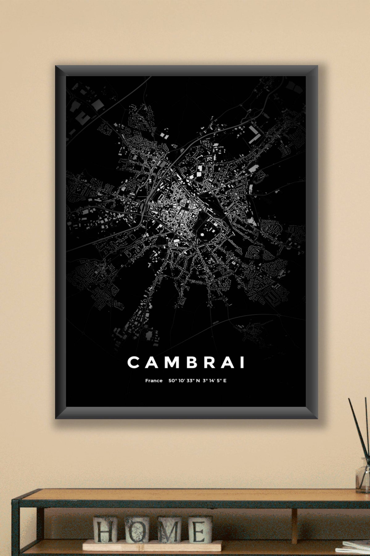 Carte de Cambrai nuit - Affiche personnalisée