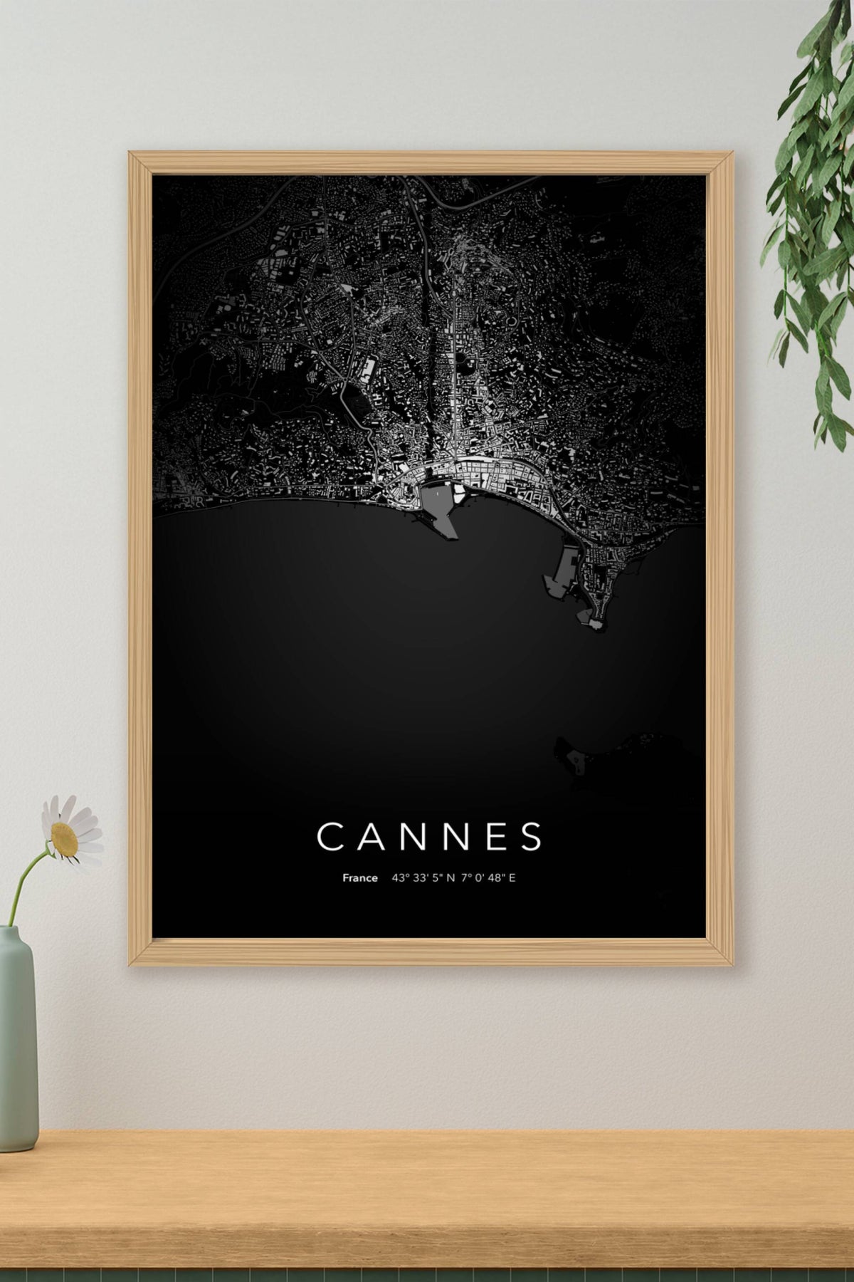 Carte de Cannes nuit - Affiche personnalisée