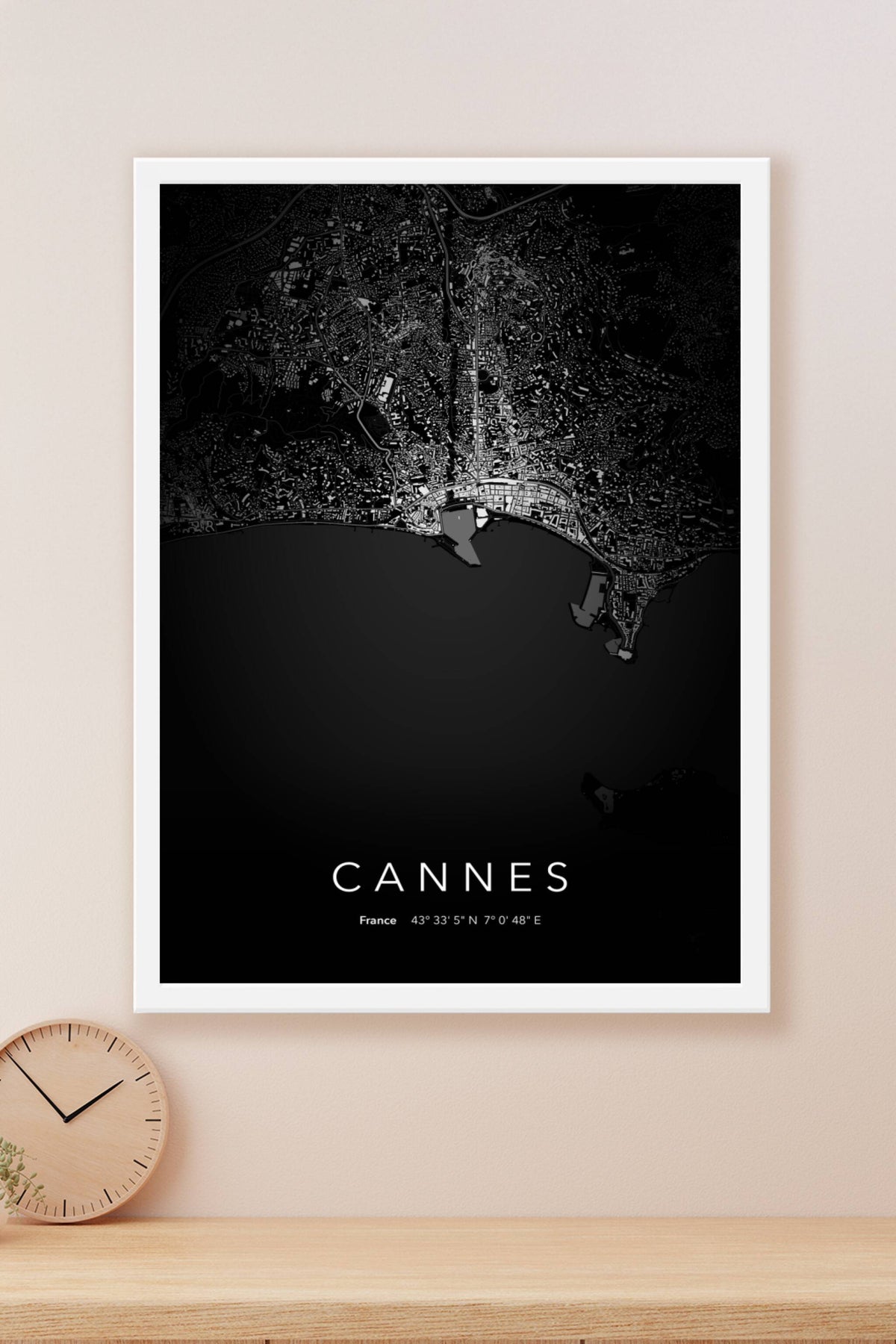 Carte de Cannes nuit - Affiche personnalisée