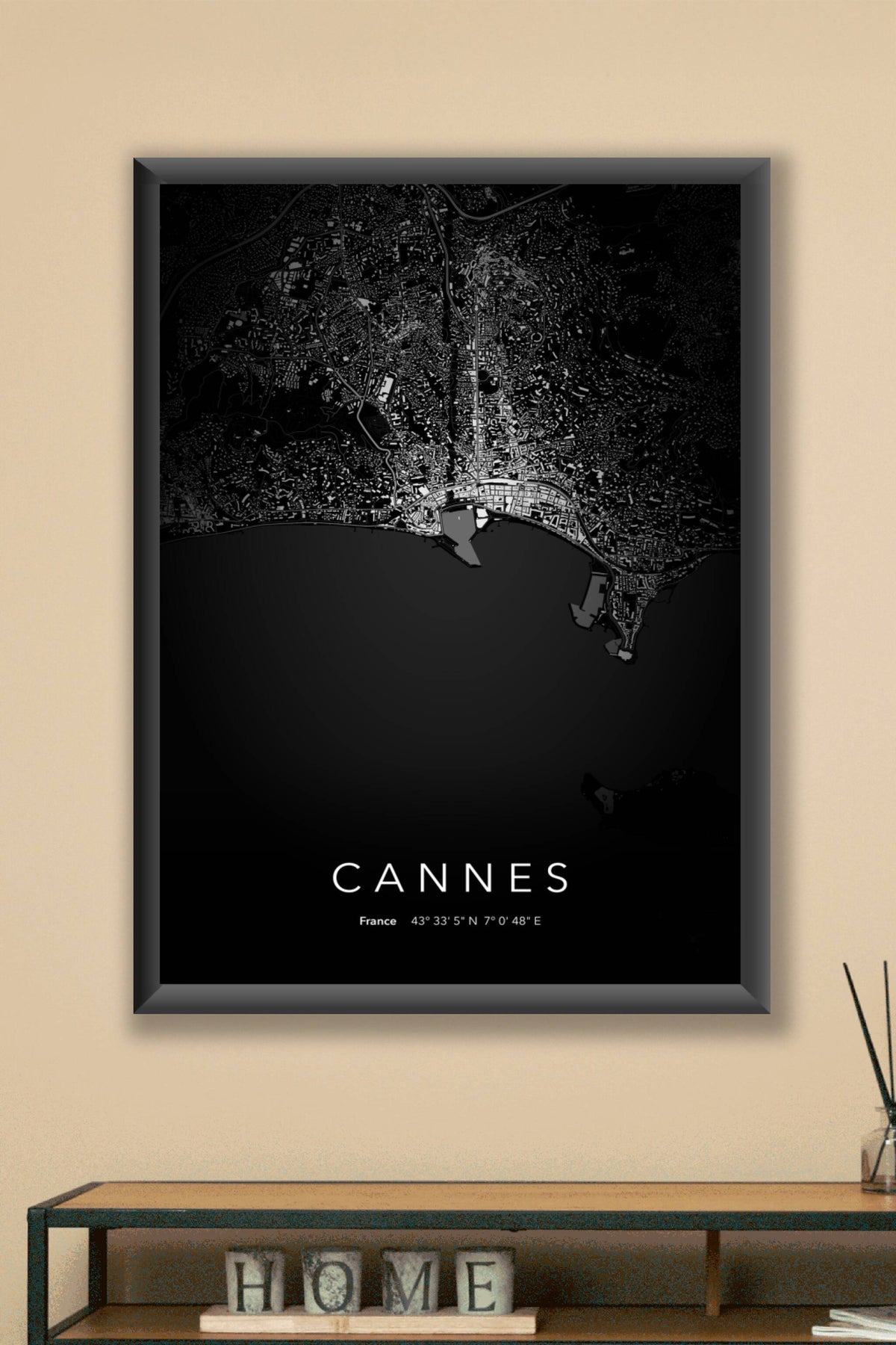Carte de Cannes nuit - Affiche personnalisée