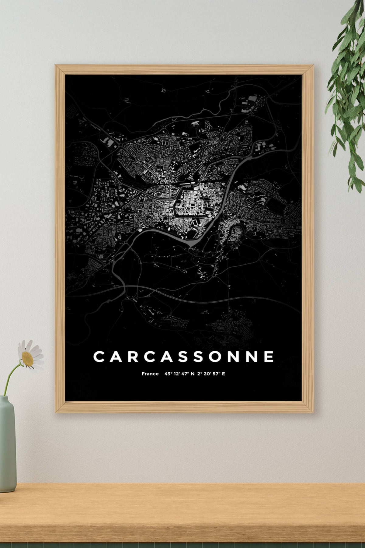 Carte de Carcassonne nuit - Affiche personnalisée