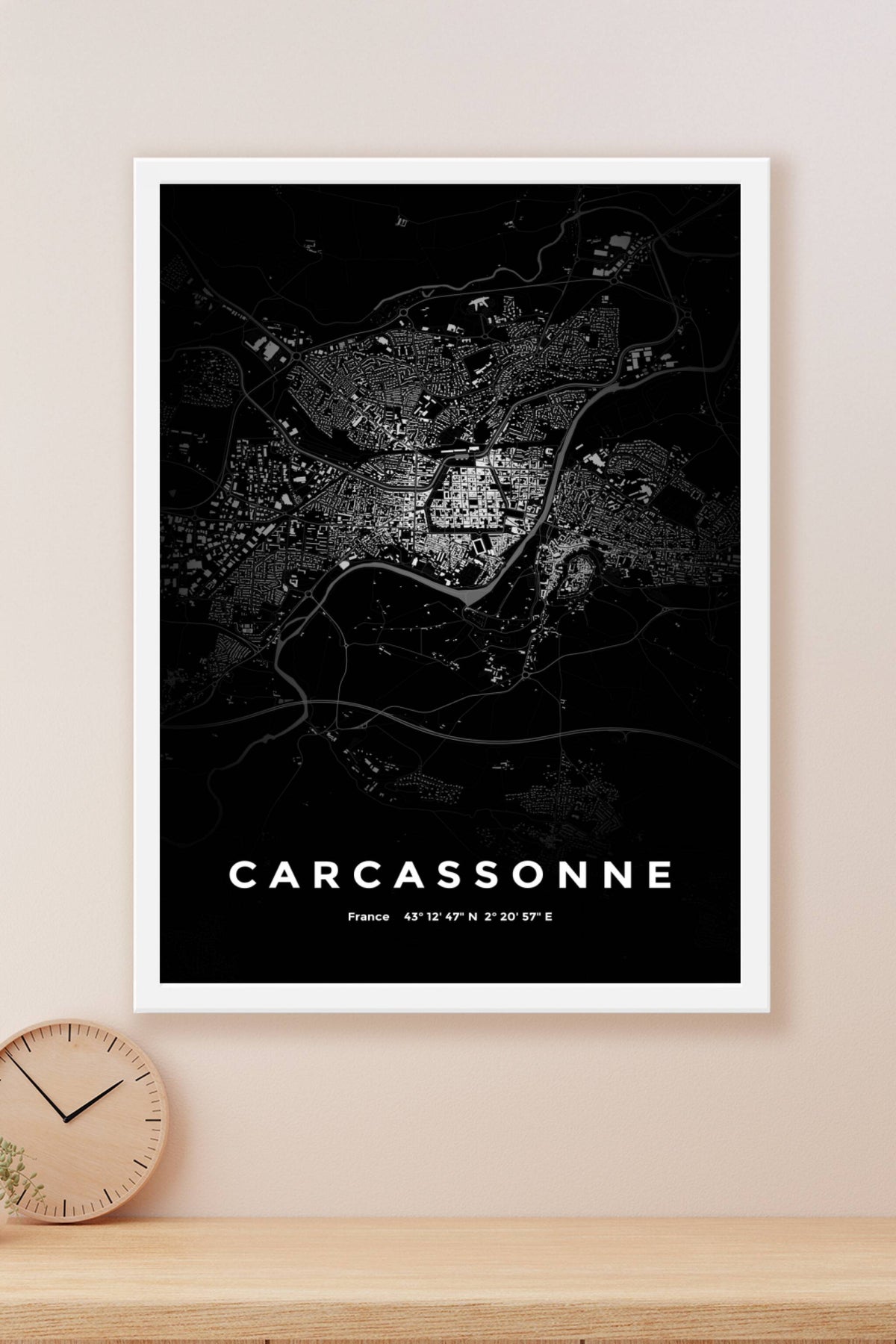Carte de Carcassonne nuit - Affiche personnalisée