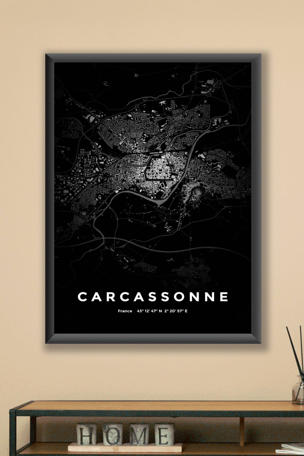 Carte de Carcassonne nuit - Affiche personnalisée