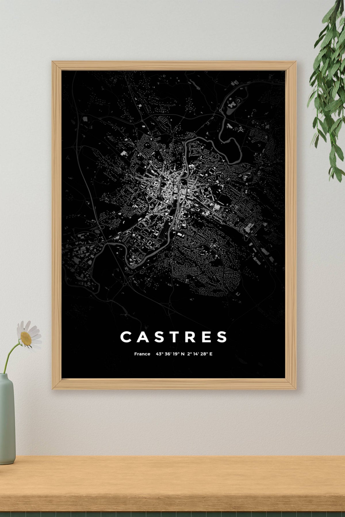 Carte de Castres nuit - Affiche personnalisée